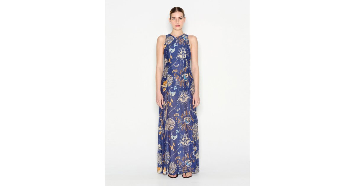 embroidered bodice maxi dress Baltic Born Womens Enora Embroidered Maxi Dress | Blue + White Floral