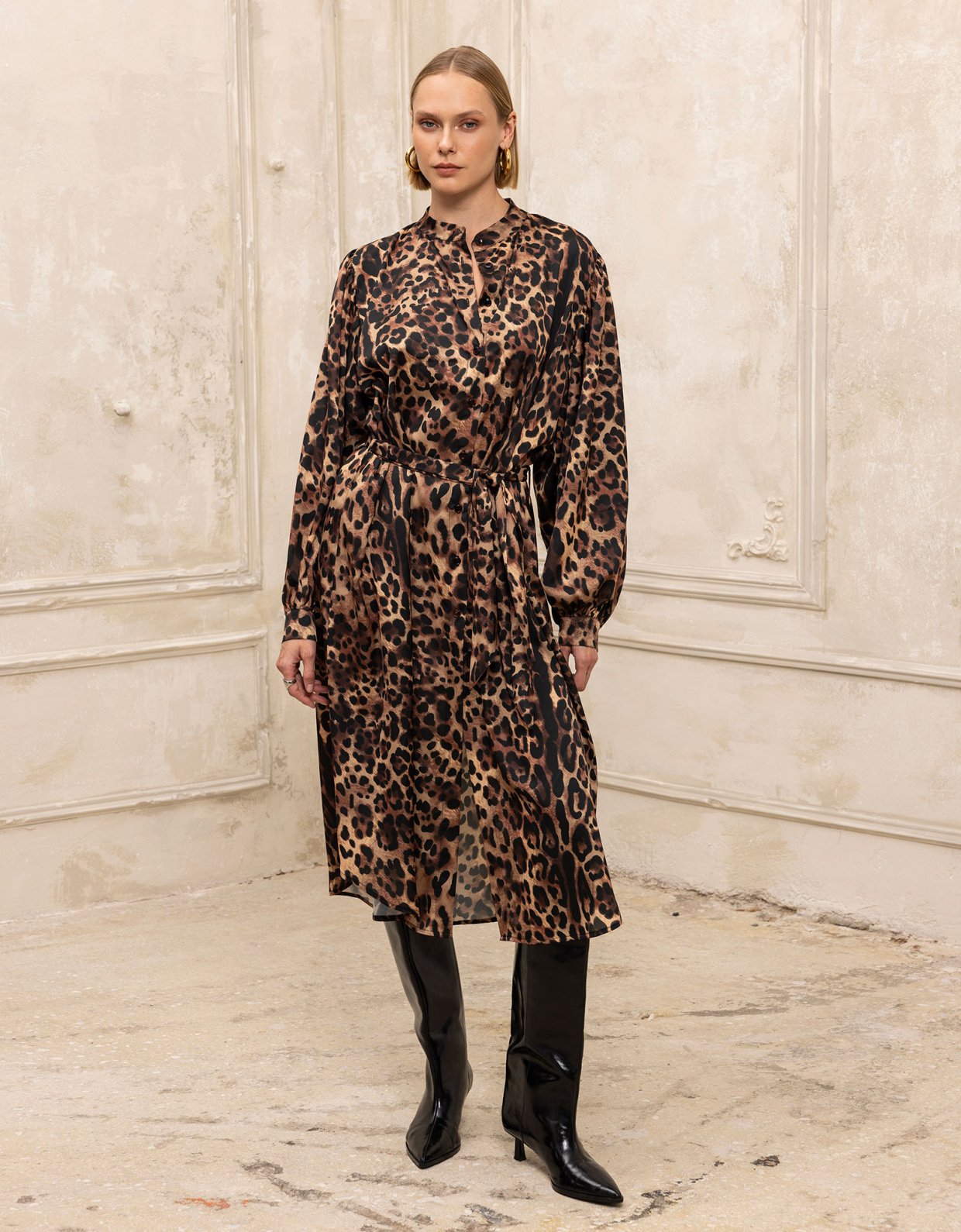 Ciel Concept Leopard midi shirt dress