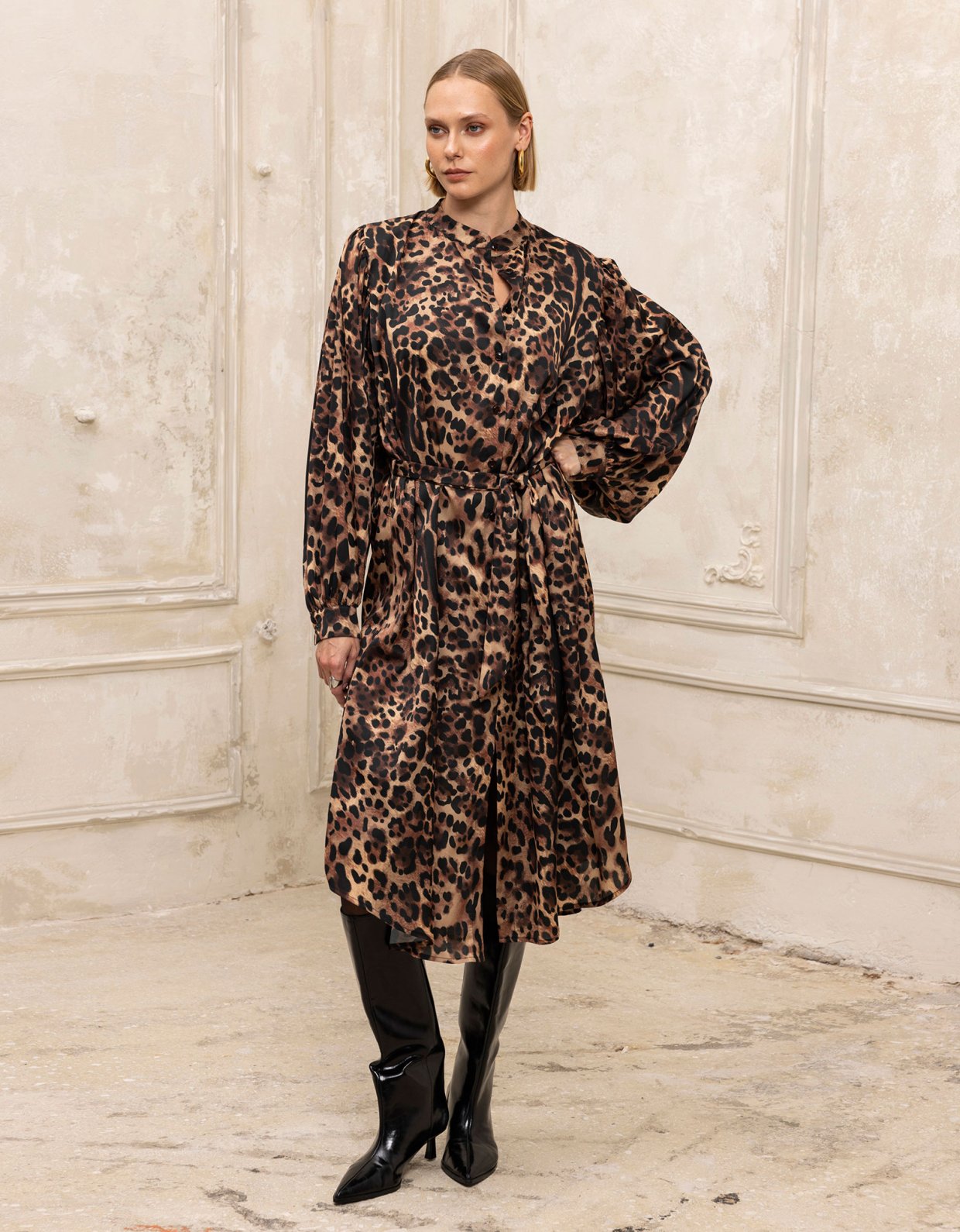 Ciel Concept Leopard midi shirt dress