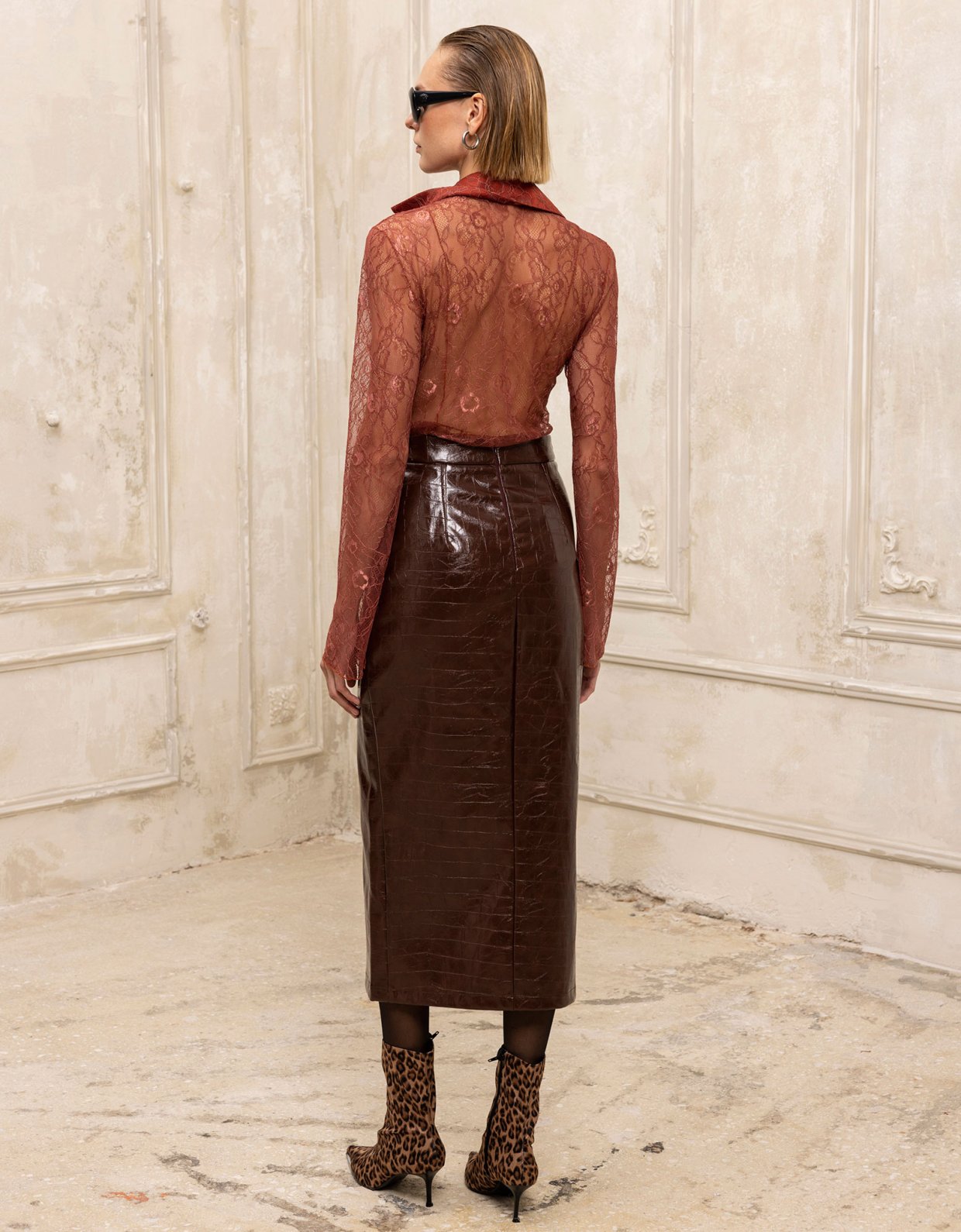 Ciel Concept Kendall croco midi skirt brown