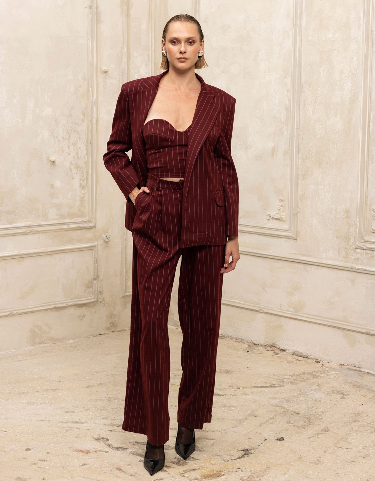 Ciel Concept Pinstripe pants bordeaux