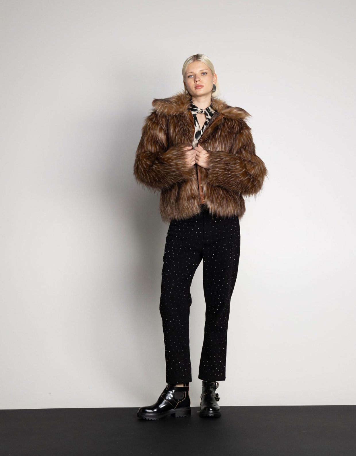 Mallory the label Leo faux fur jacket brown