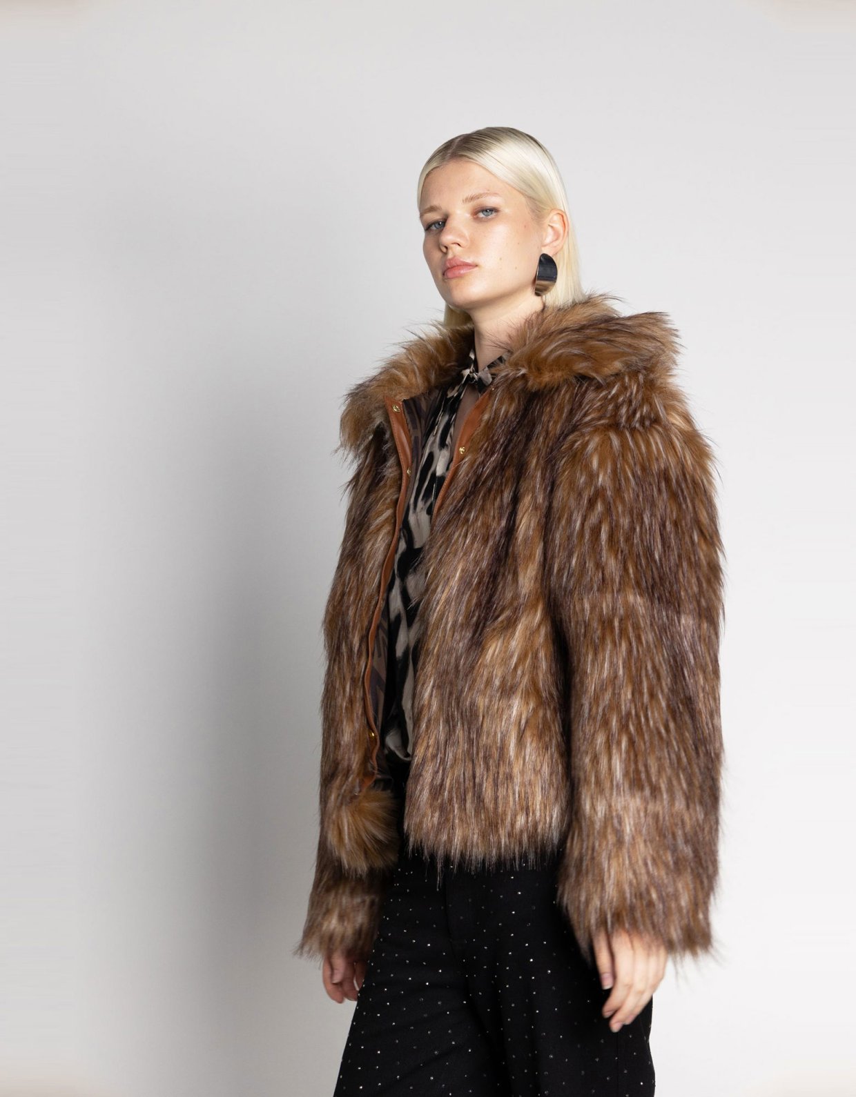 Mallory the label Leo faux fur jacket brown