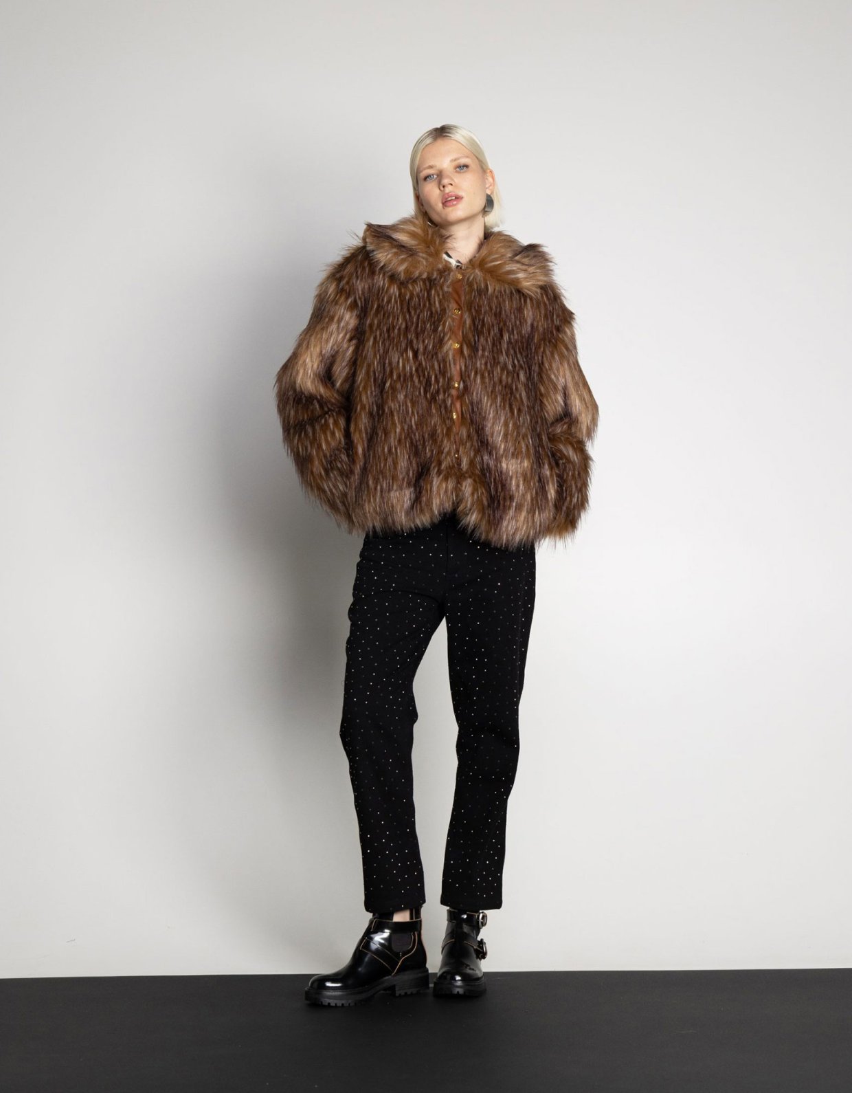 Mallory the label Leo faux fur jacket brown