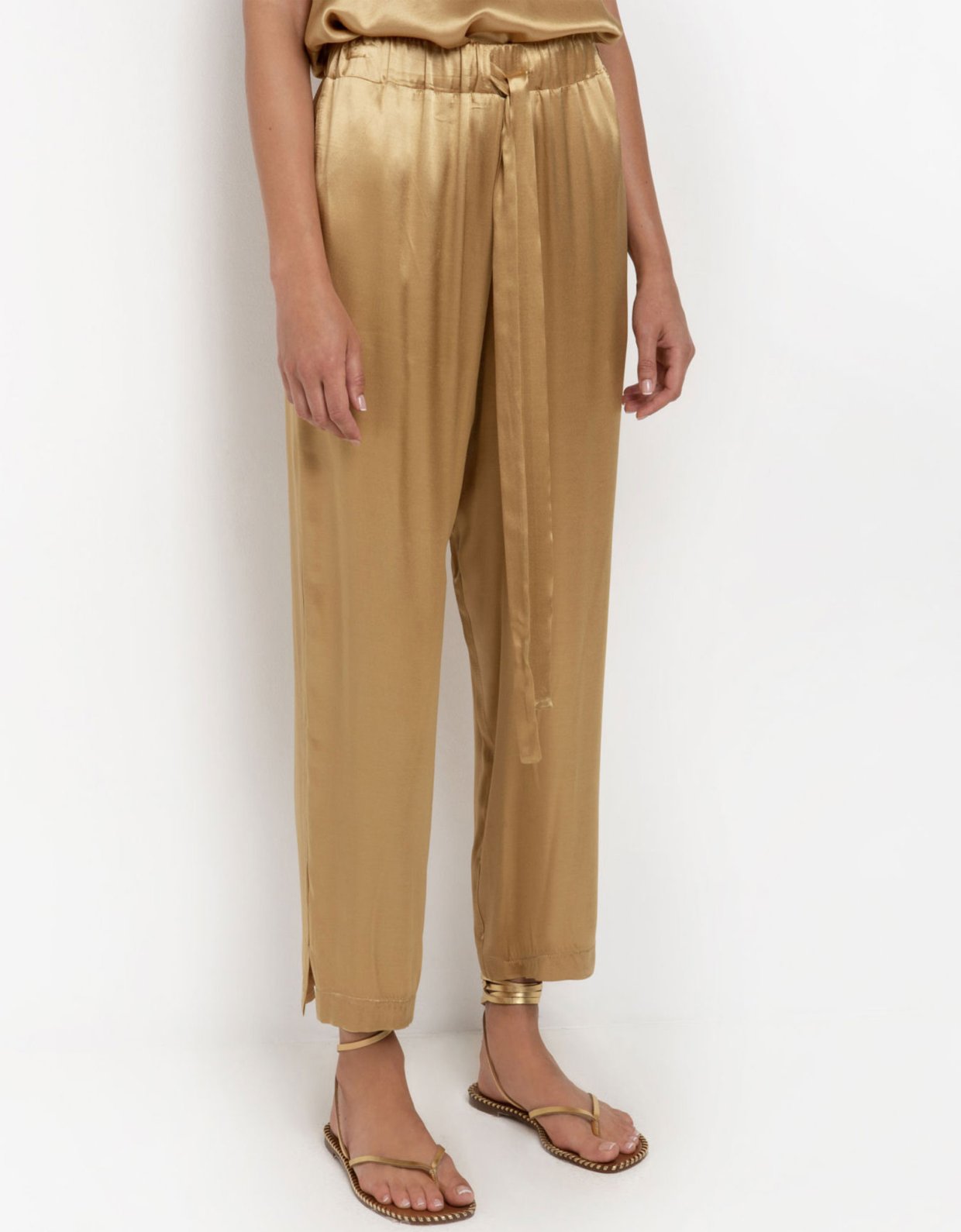 Greek Archaic Kori Crop satin pants gold