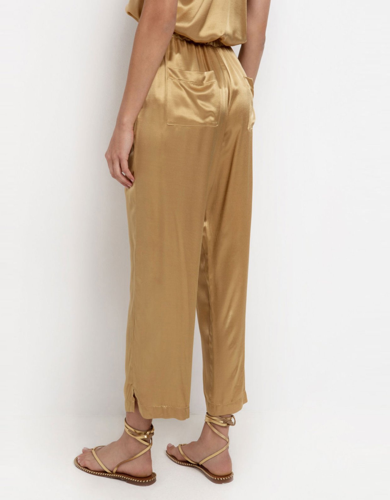 Greek Archaic Kori Crop satin pants gold