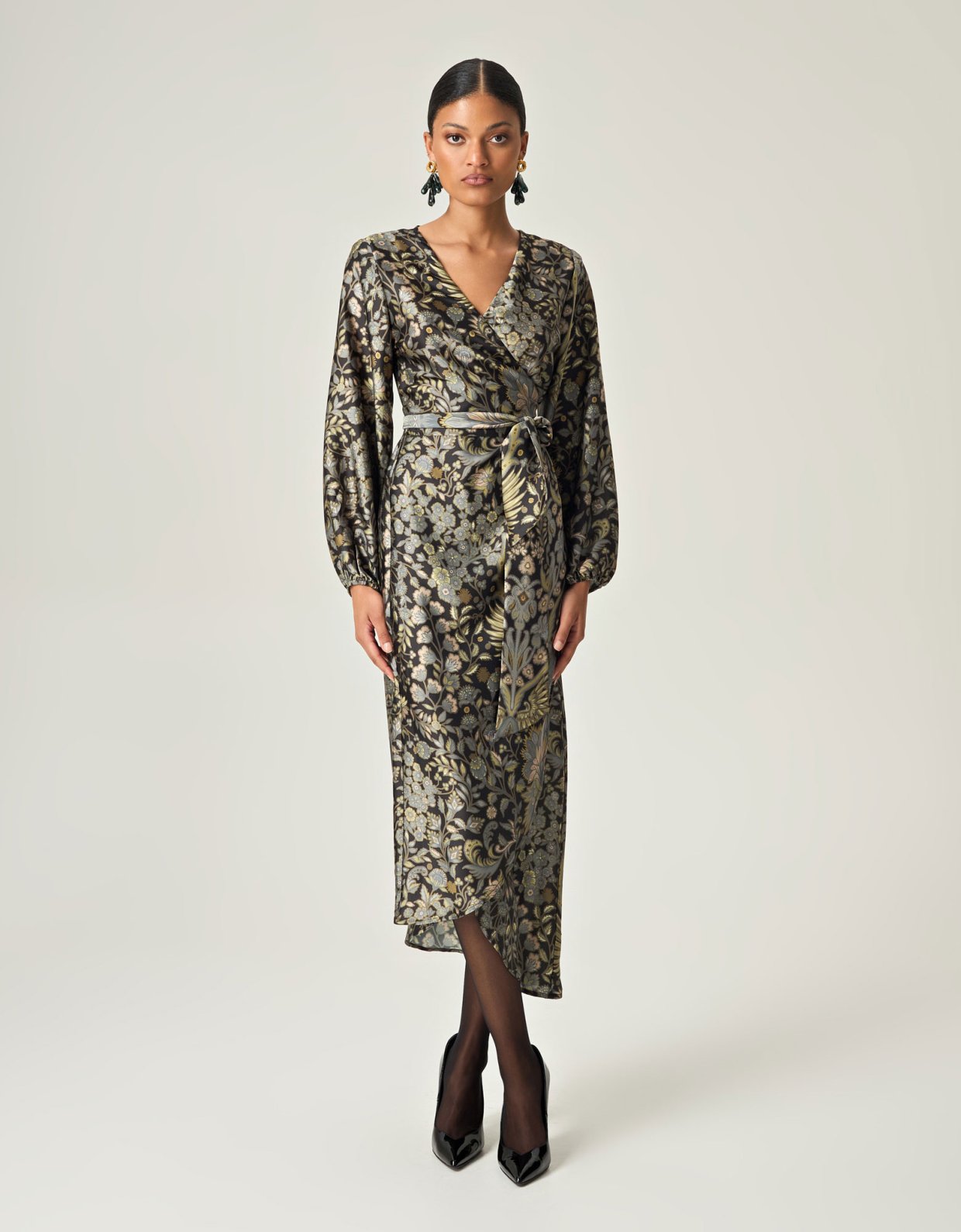 Eveleya Golden twilight midi satin wrap dress