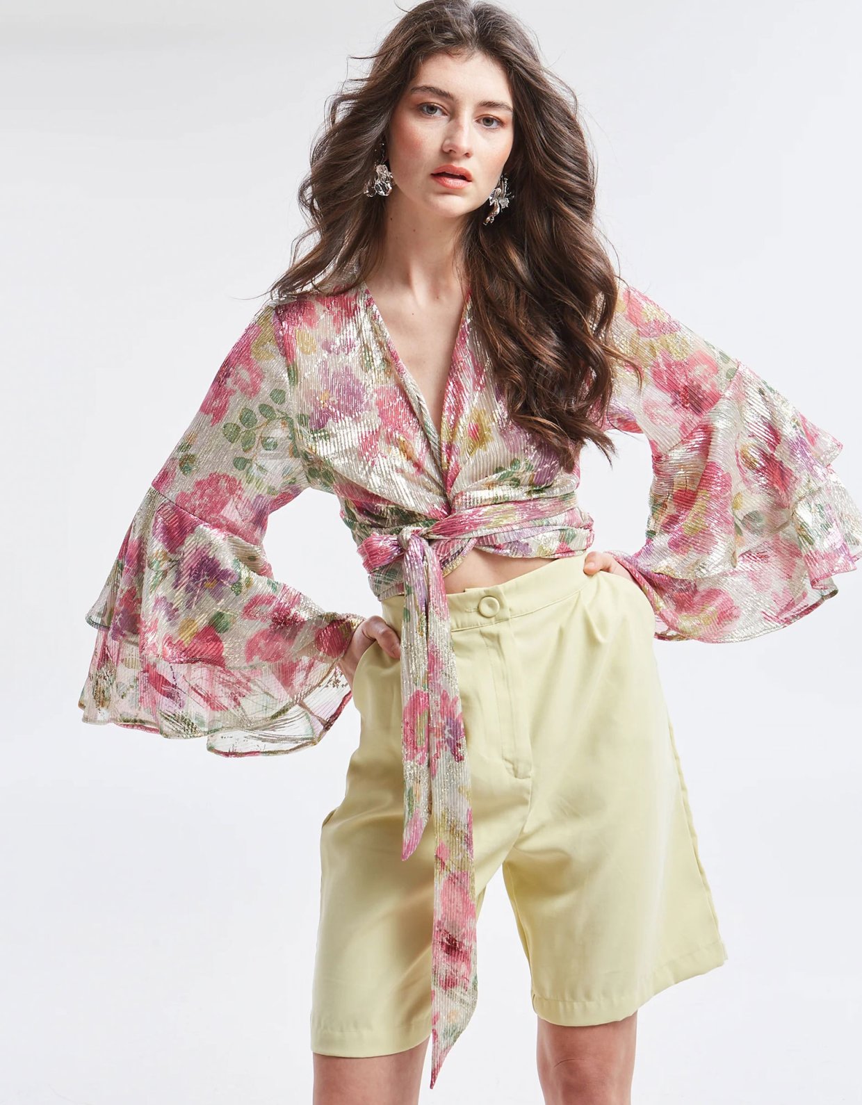 Ananke Clothing Amaris pleated floral wrap top