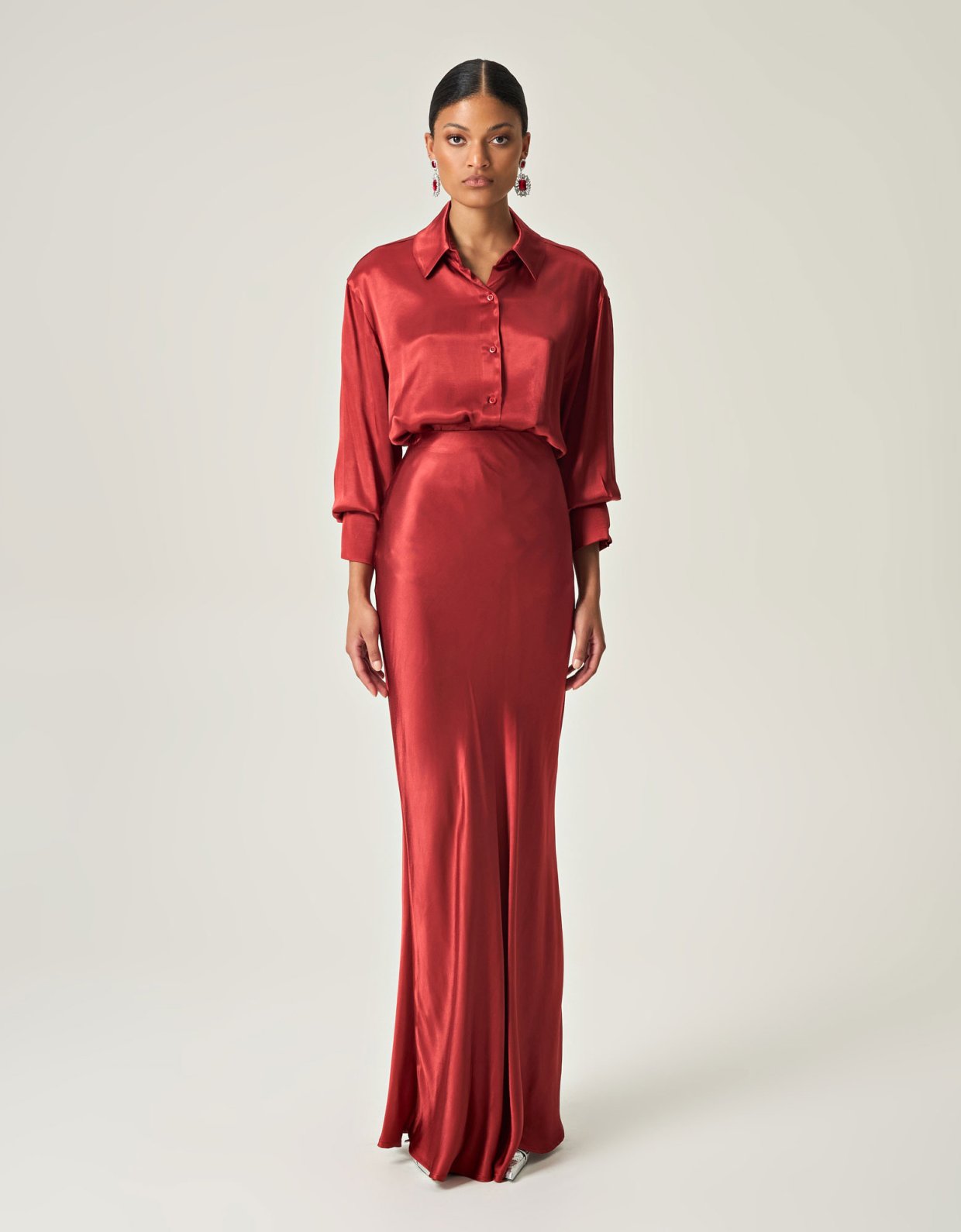 Eveleya Scarlet satin grace maxi skirt