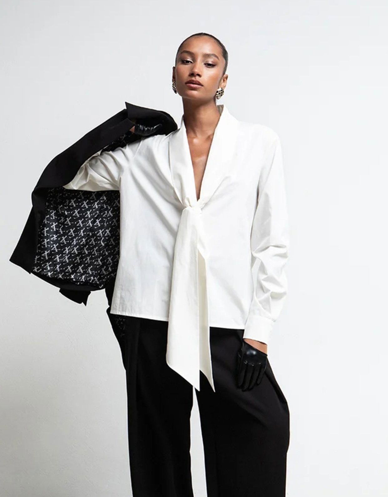 Eveleya Black oversized barrel leg tailored pants
