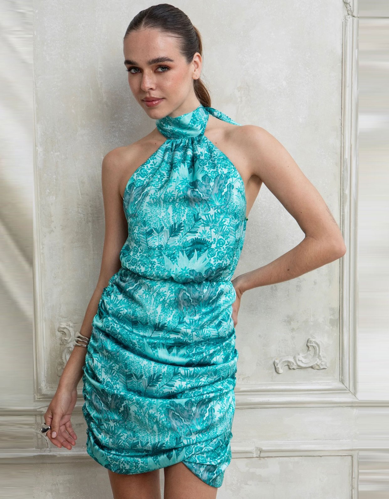 Eveleya Serafina mini satin halterneck dress