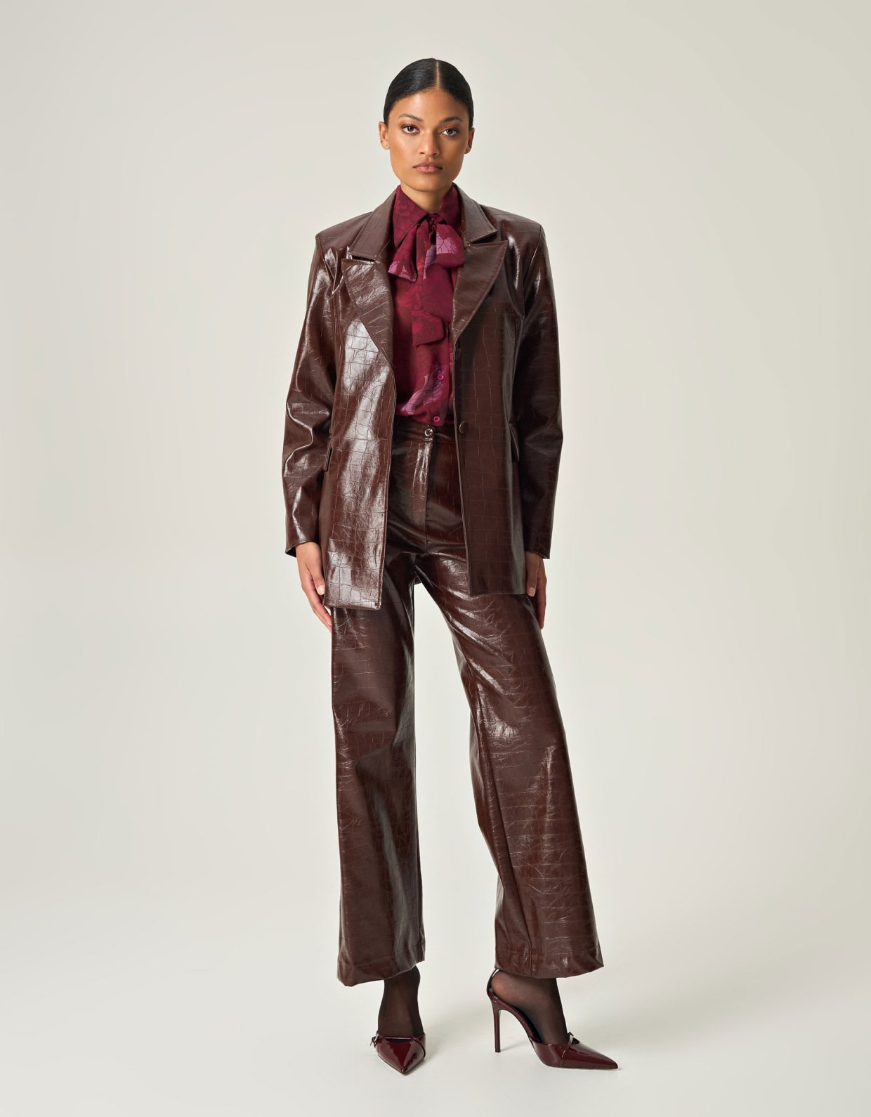 Eveleya Cocoa croco leather blazer