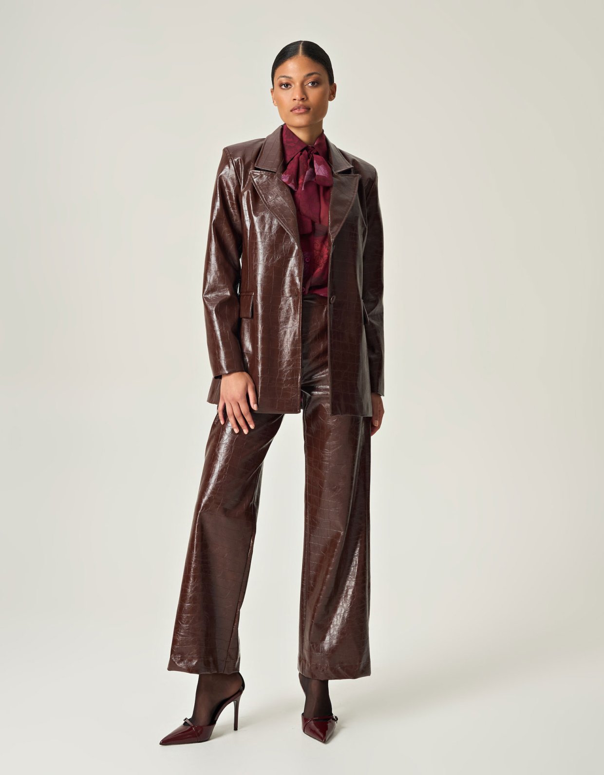 Eveleya Cocoa croco leather blazer