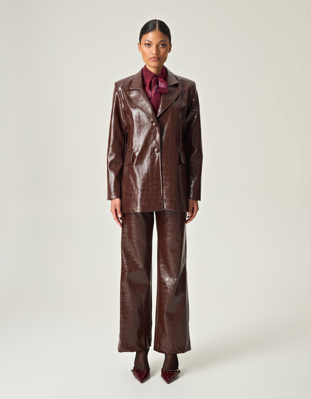 Eveleya Cocoa croco leather blazer