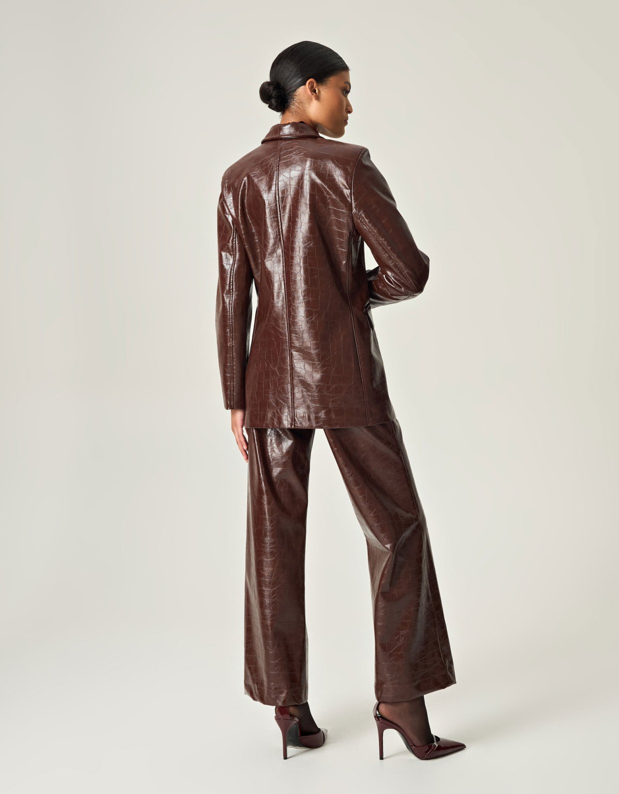 Eveleya Cocoa croco leather blazer