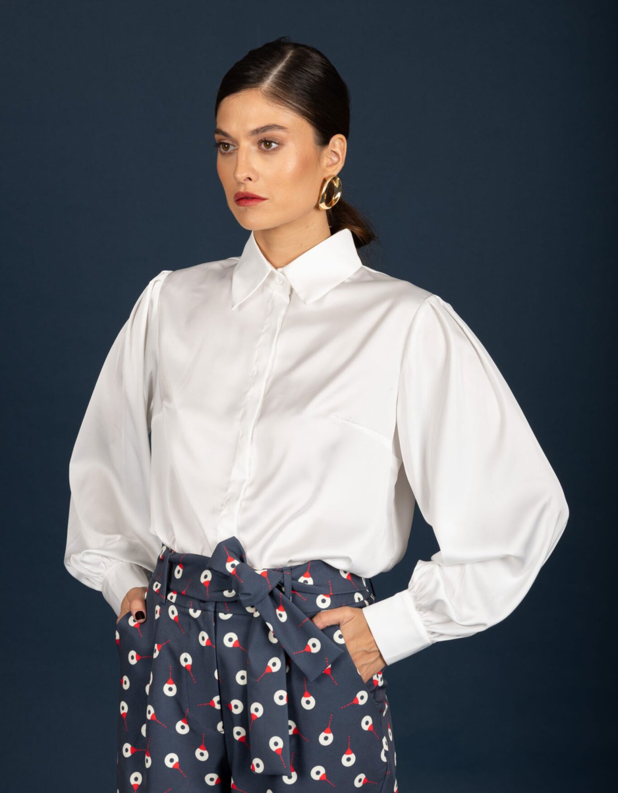 Chaton Denise satin shirt ecru
