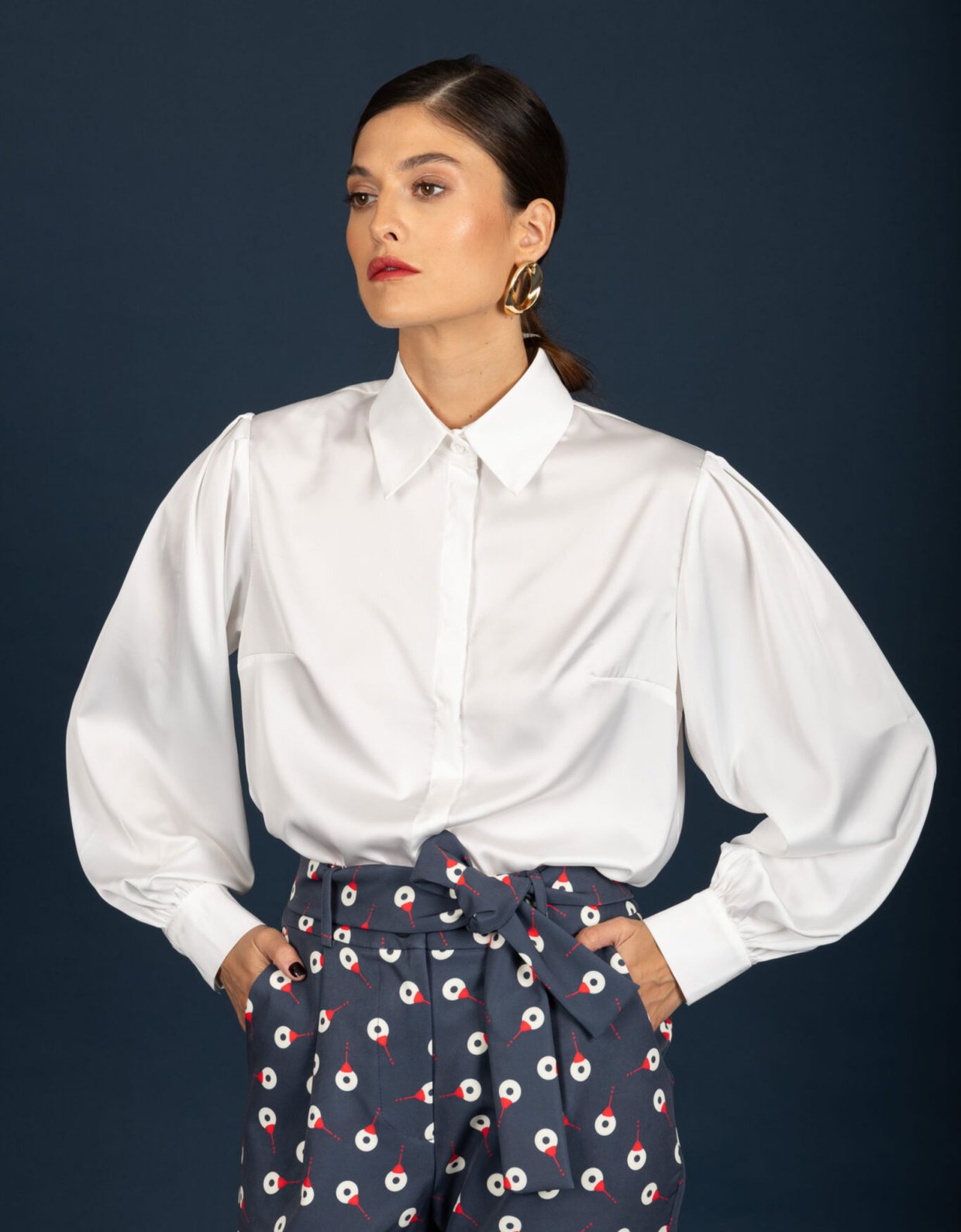 Chaton Denise satin shirt ecru