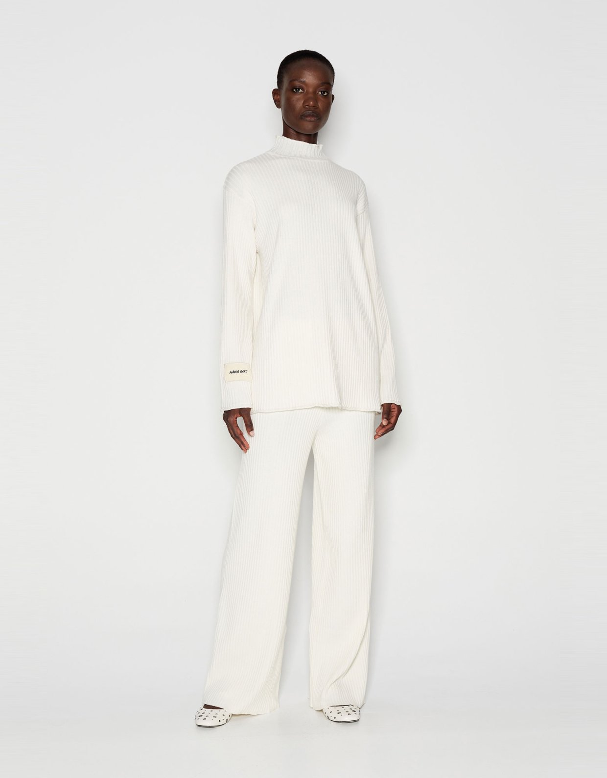 Nadia Rapti Taglines knitted trousers ecru