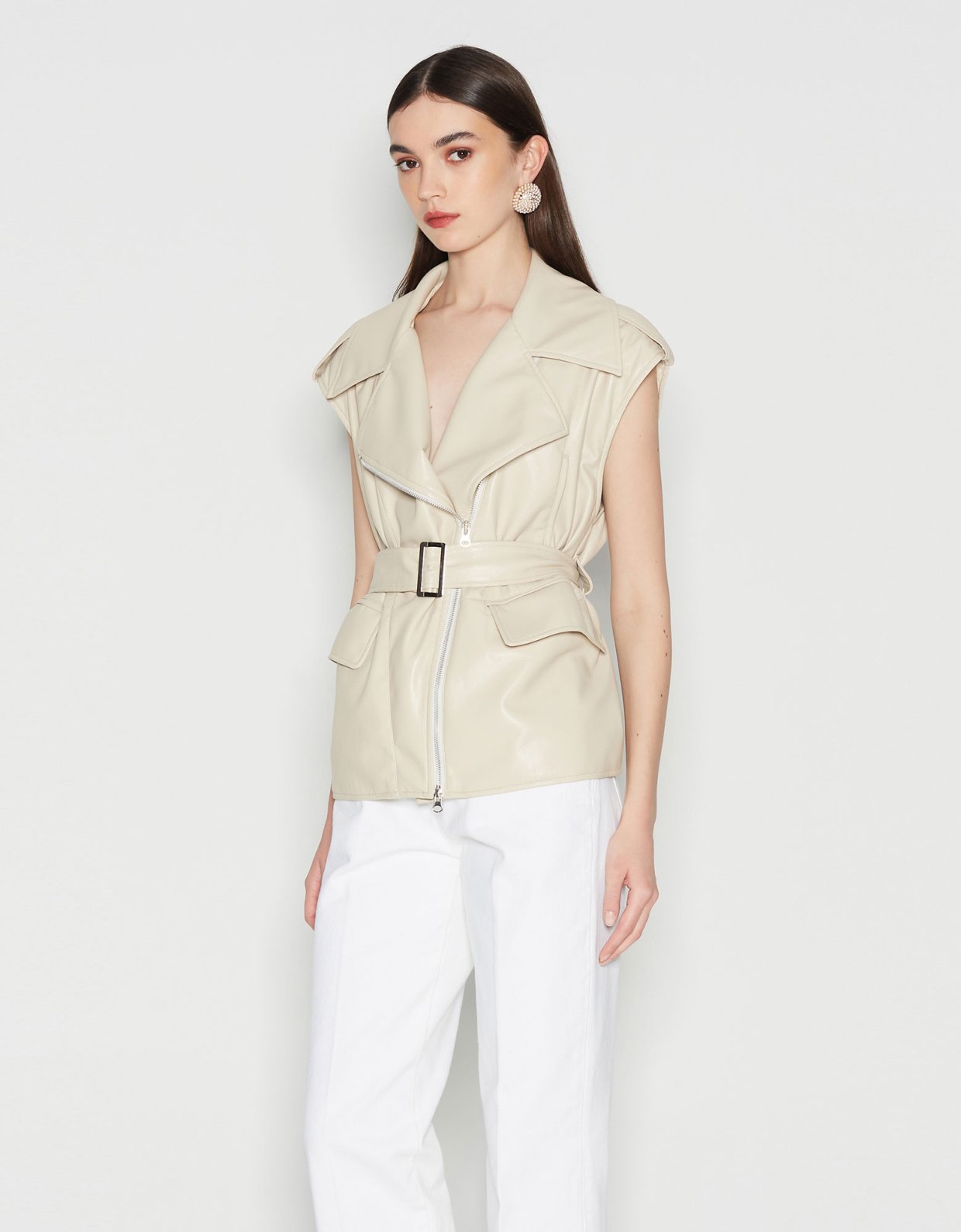 Nadia Rapti Soft escape eco leather vest beige