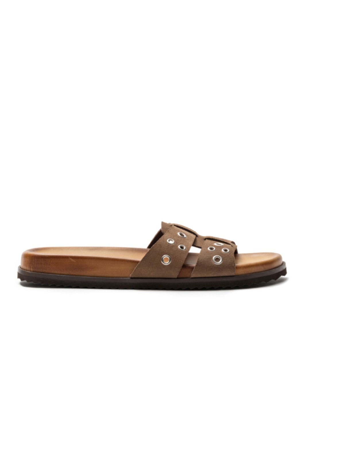 Ateneo Taupe suede studded sandals 61306