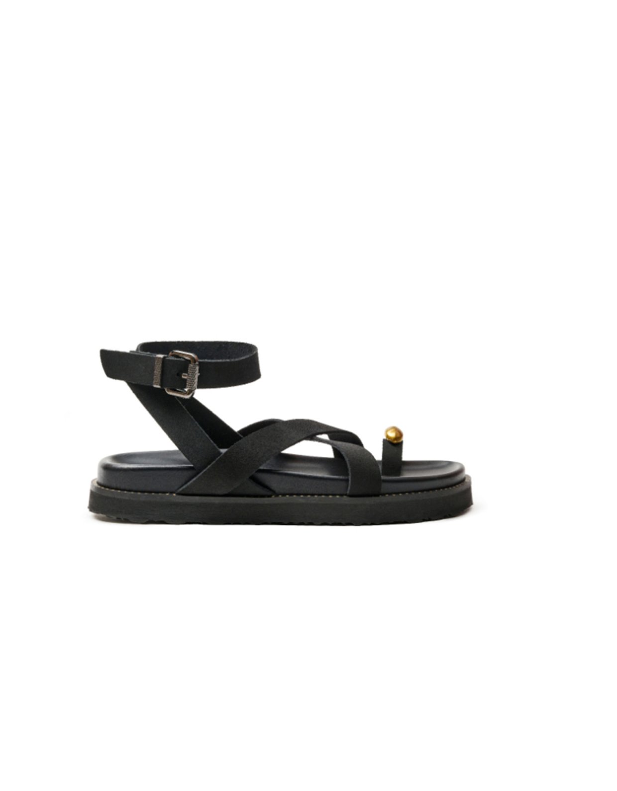 Ateneo Black ankle wrap suede sandals 62305