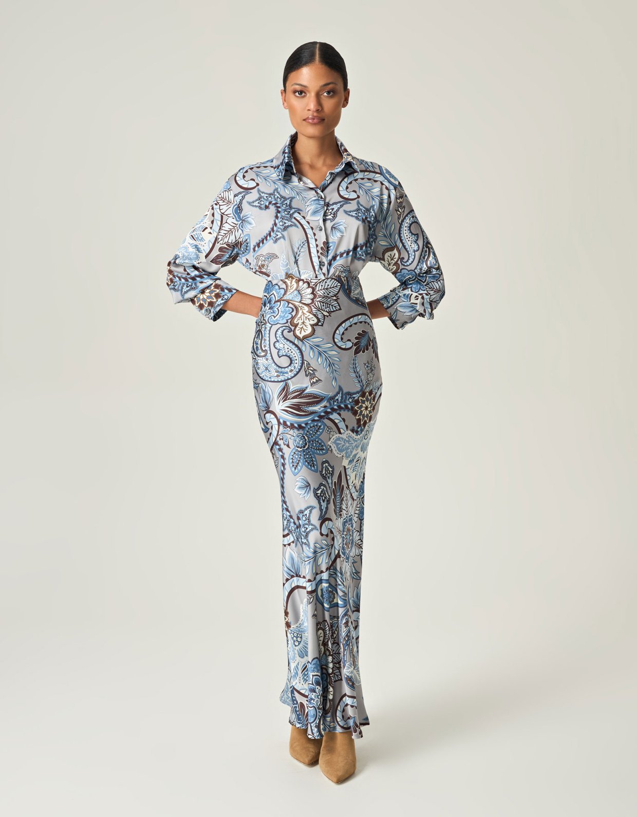 Eveleya Azure garden paisley maxi satin skirt