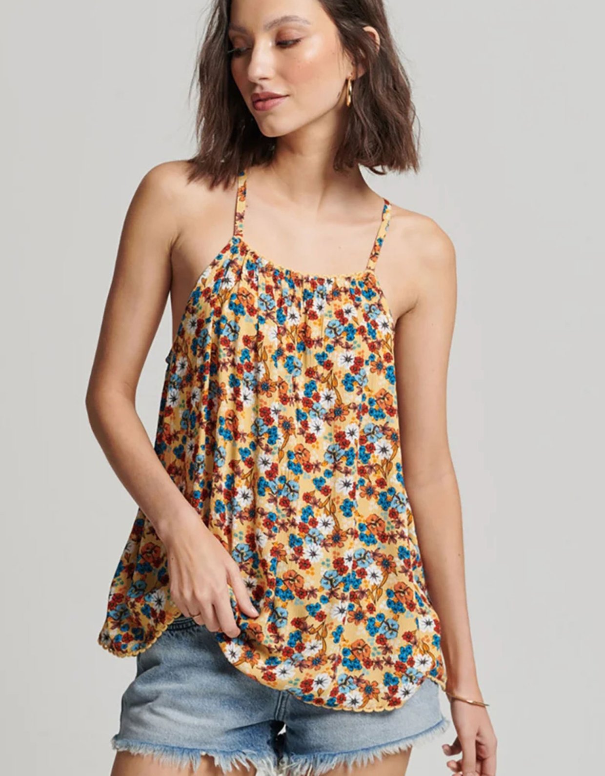 Superdry Ovin vintage halter beach cami top 70’s yellow floral
