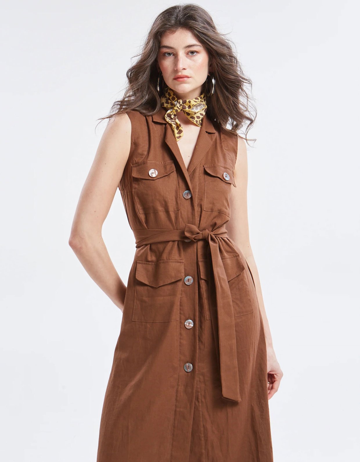 Ananke Clothing Maribel linen shirt dress brown