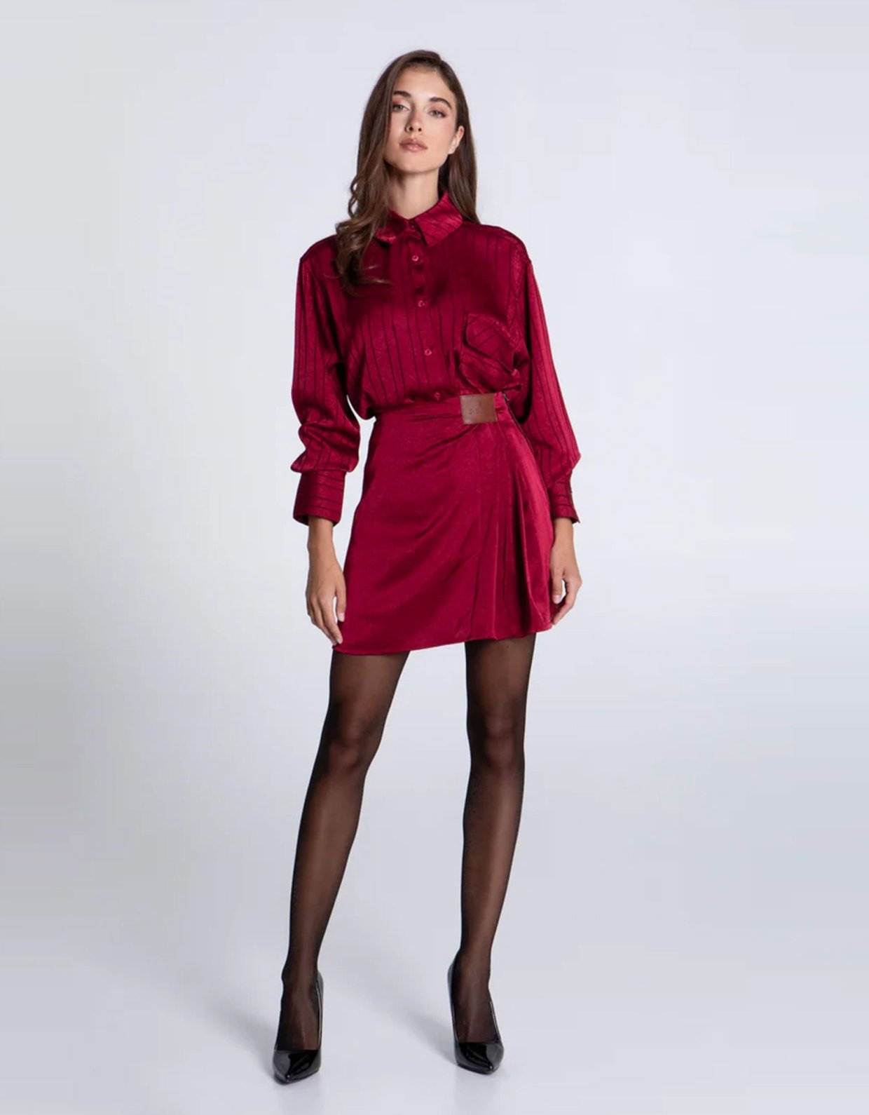 Eveleya Wine satin shirt