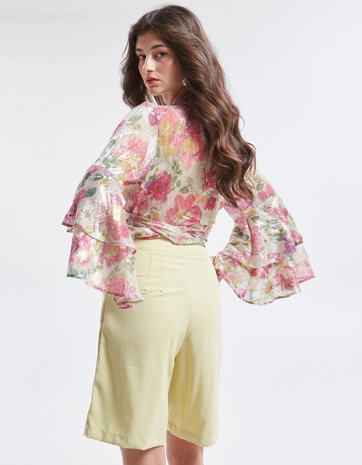 Ananke Clothing Amaris pleated floral wrap top