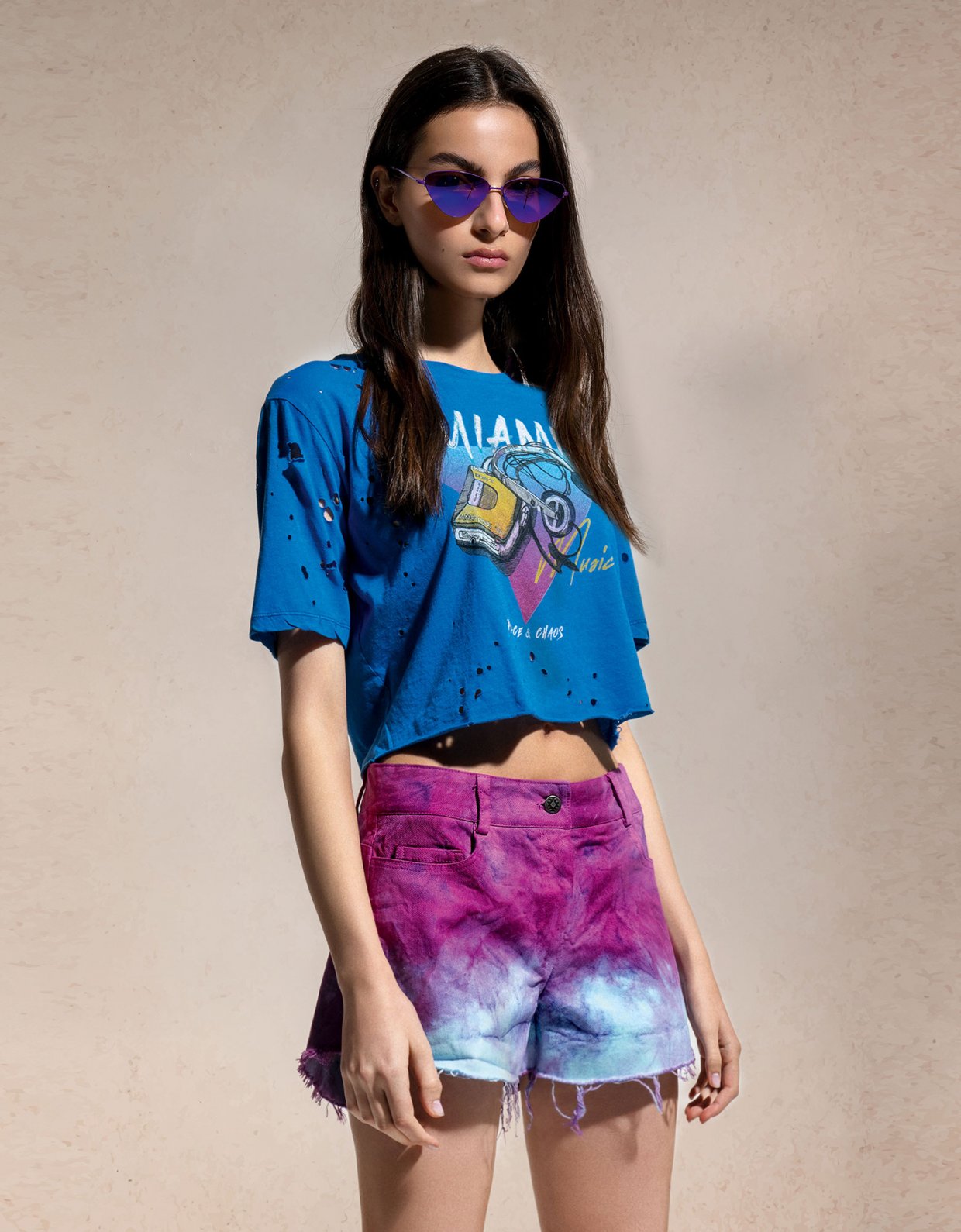 tie dye denim shorts