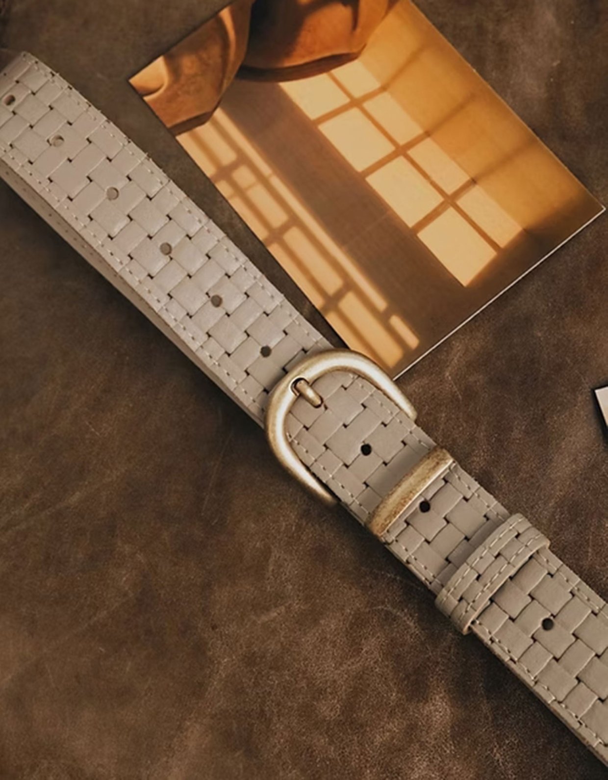 Individual Art Leather All right belt stone beige -gold