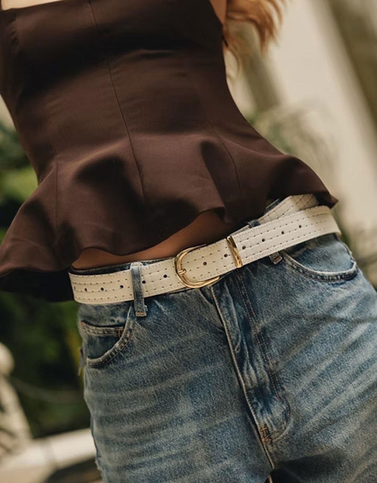 Individual Art Leather All right belt stone beige -gold