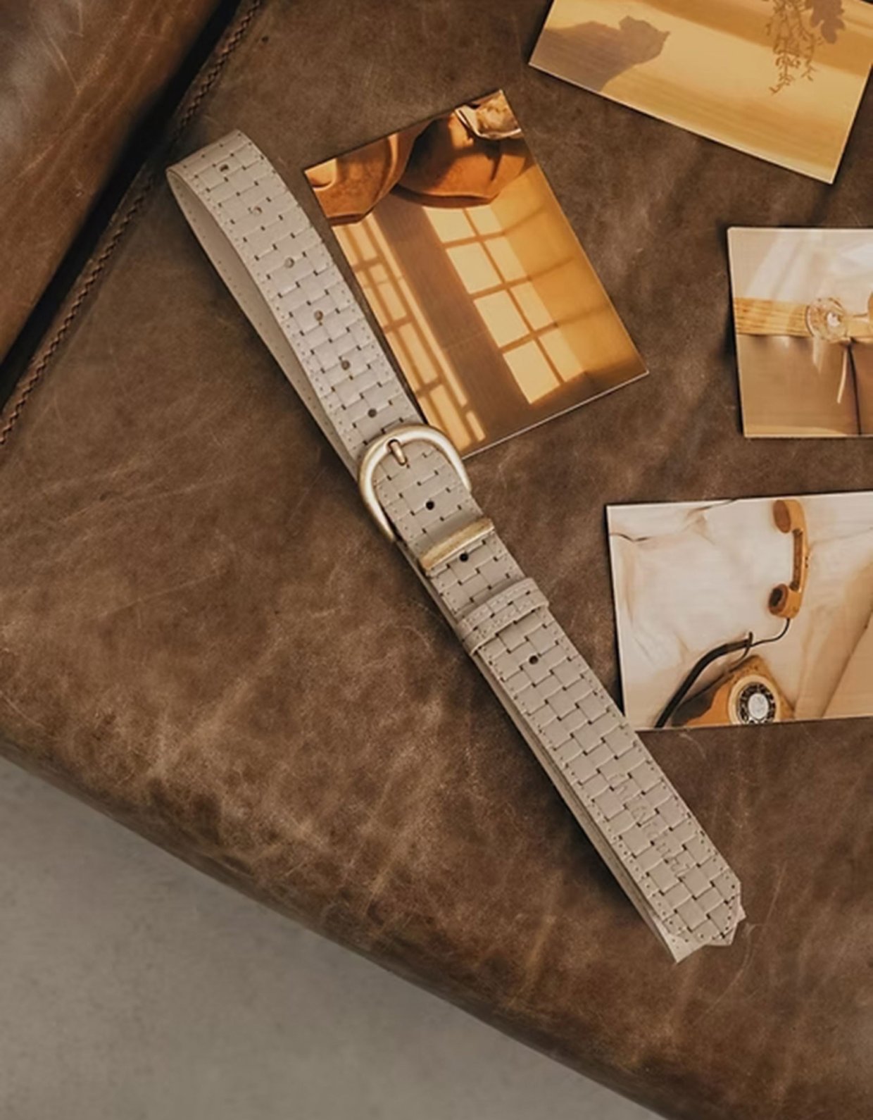 Individual Art Leather All right belt stone beige -gold