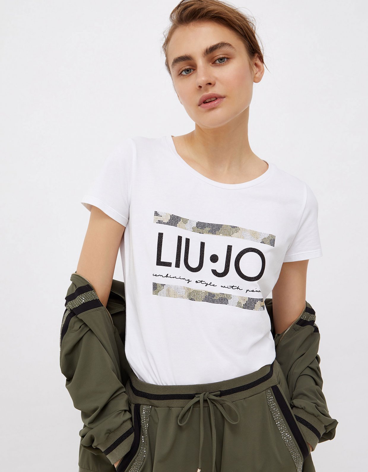 Liu Jo T-shirt with logo and gemstones white camouflage