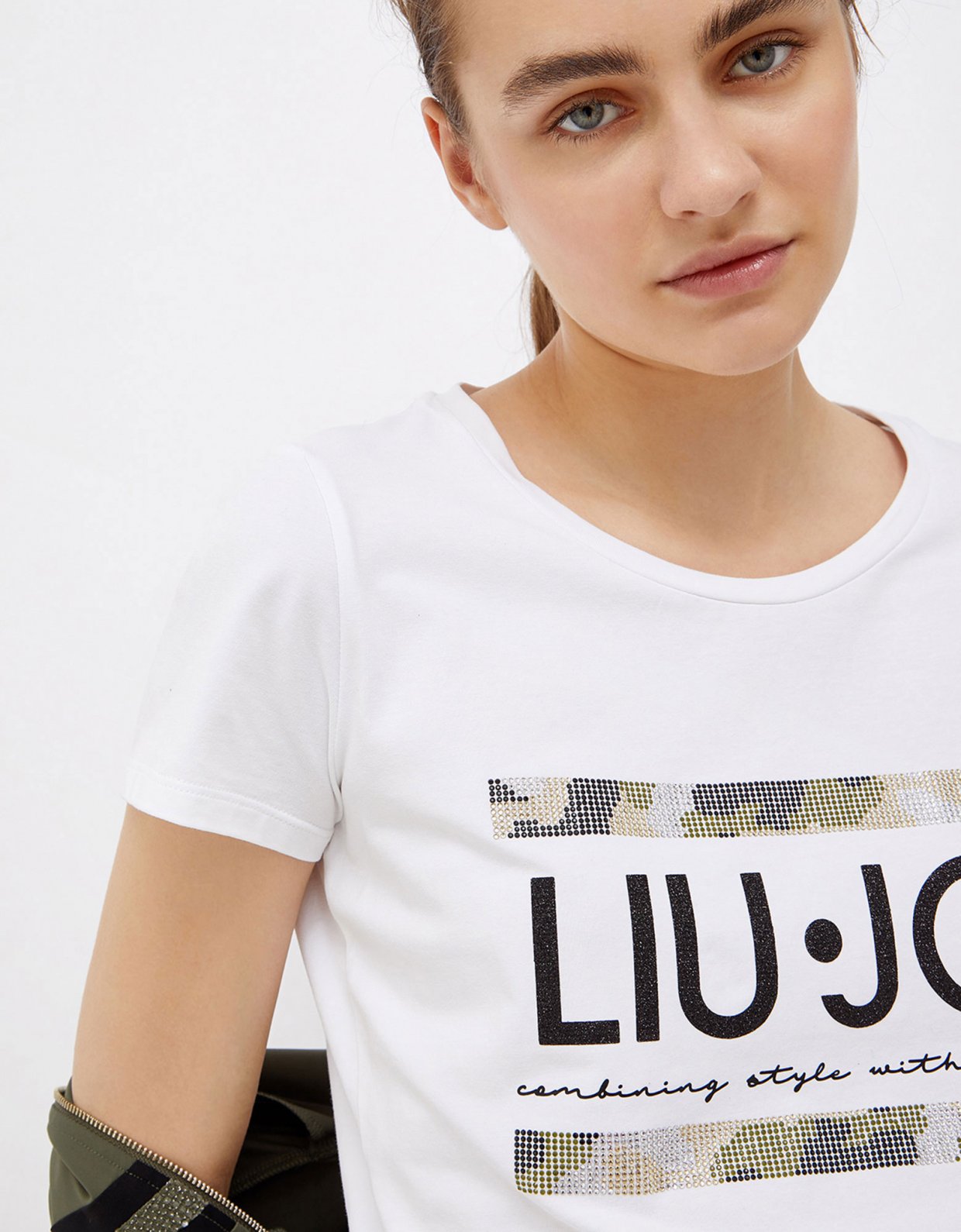 Liu Jo T-shirt with logo and gemstones white camouflage