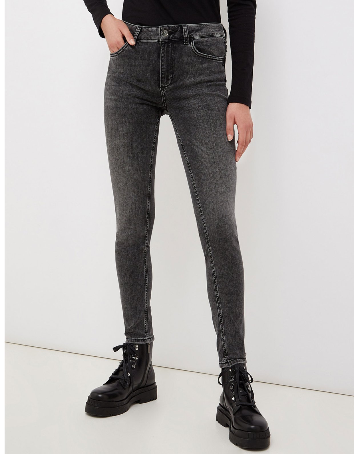 Liu Jo Skinny jeans with jewel appliqués grey