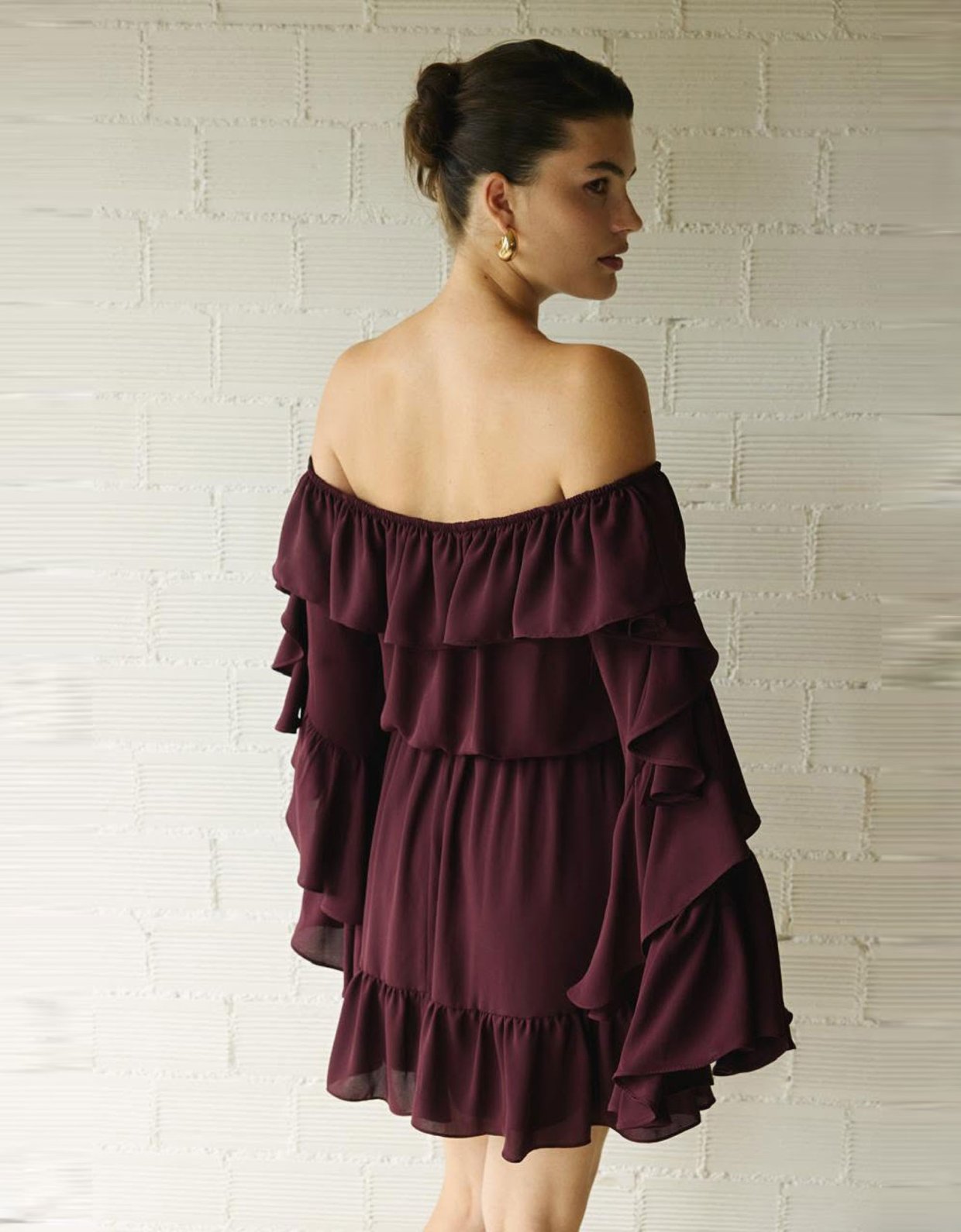 Ciel Concept Burgundy off shoulder mini ruffle dress