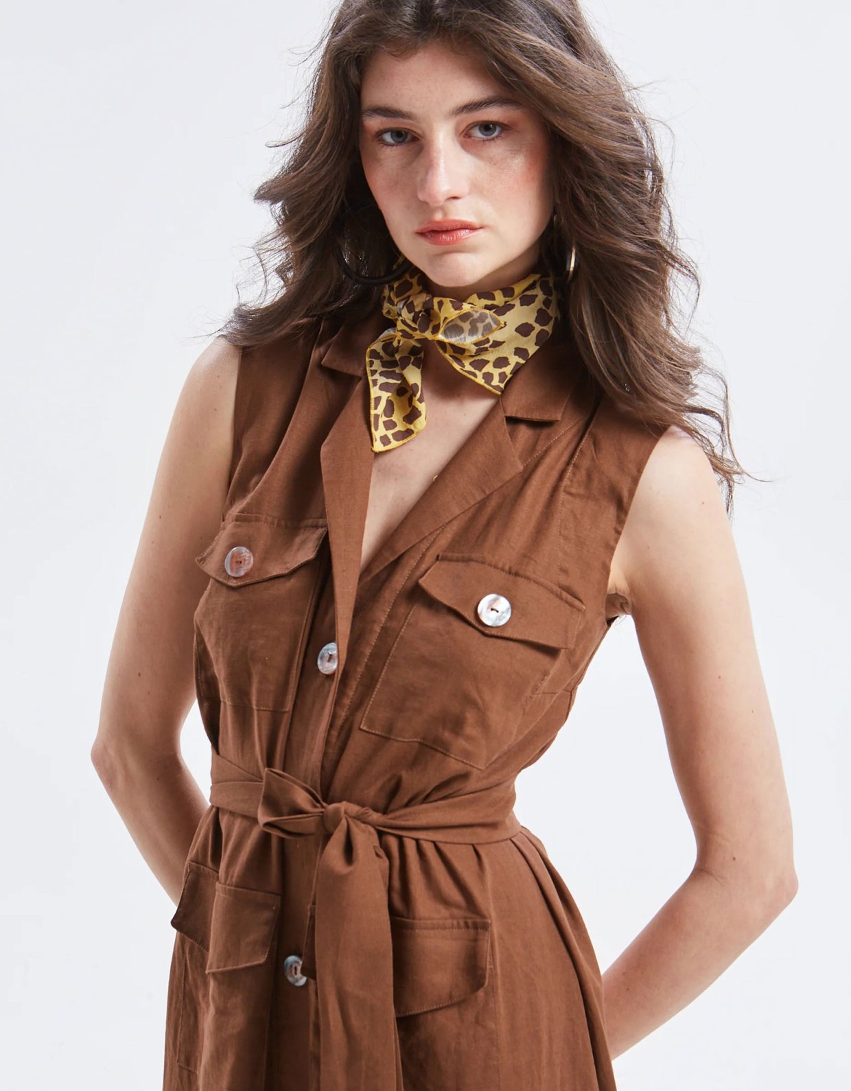 Ananke Clothing Maribel linen shirt dress brown