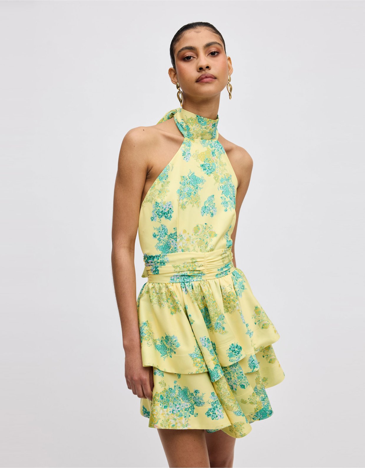 Ciel Concept Lime petals mini halterneck dress