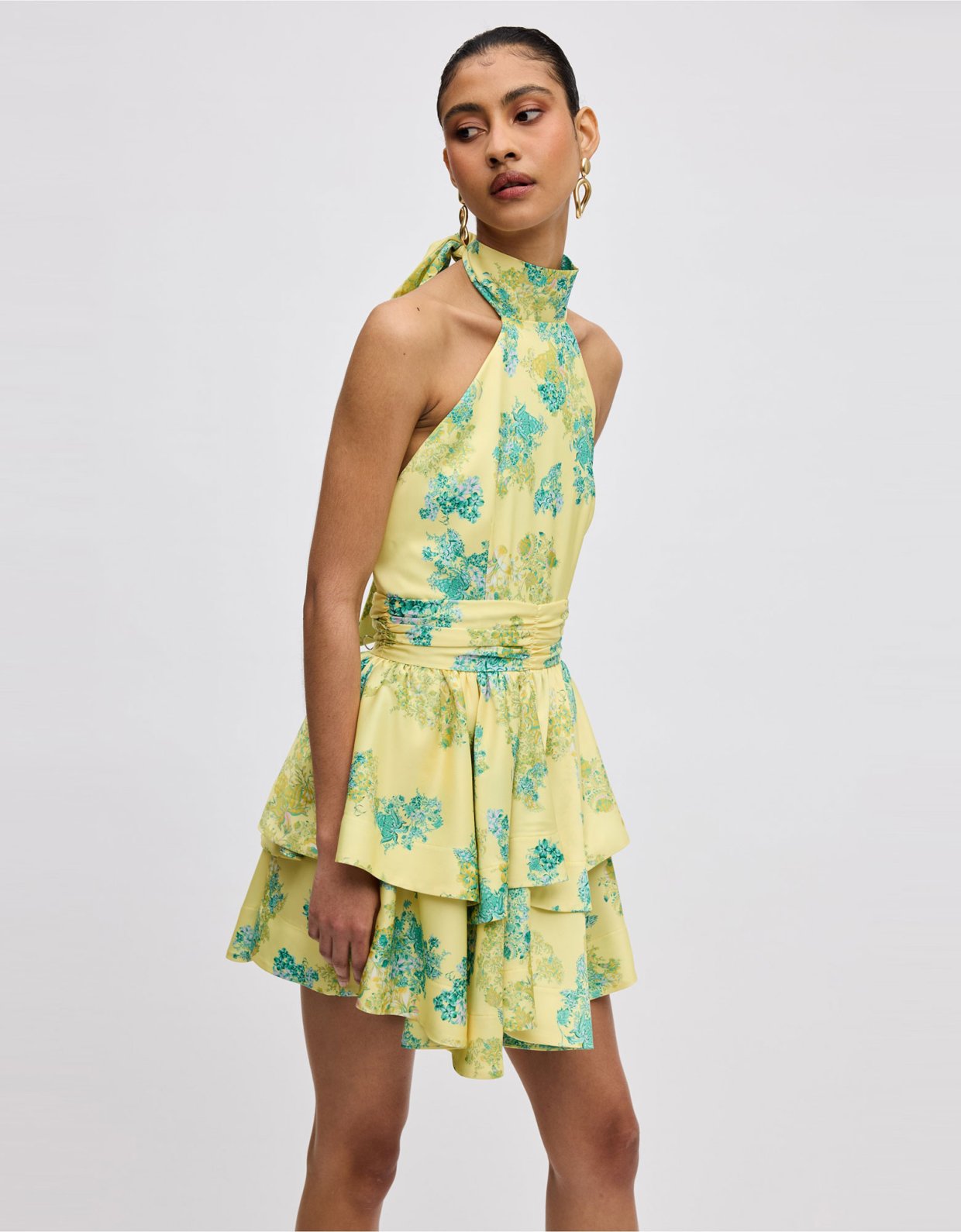 Ciel Concept Lime petals mini halterneck dress