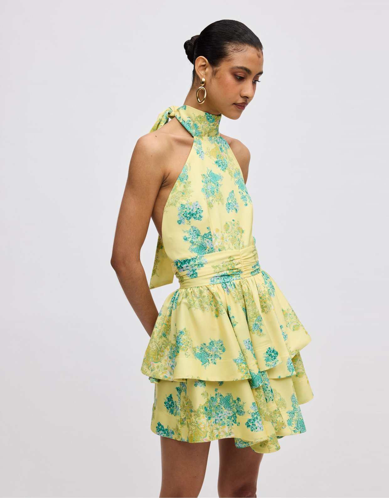 Ciel Concept Lime petals mini halterneck dress