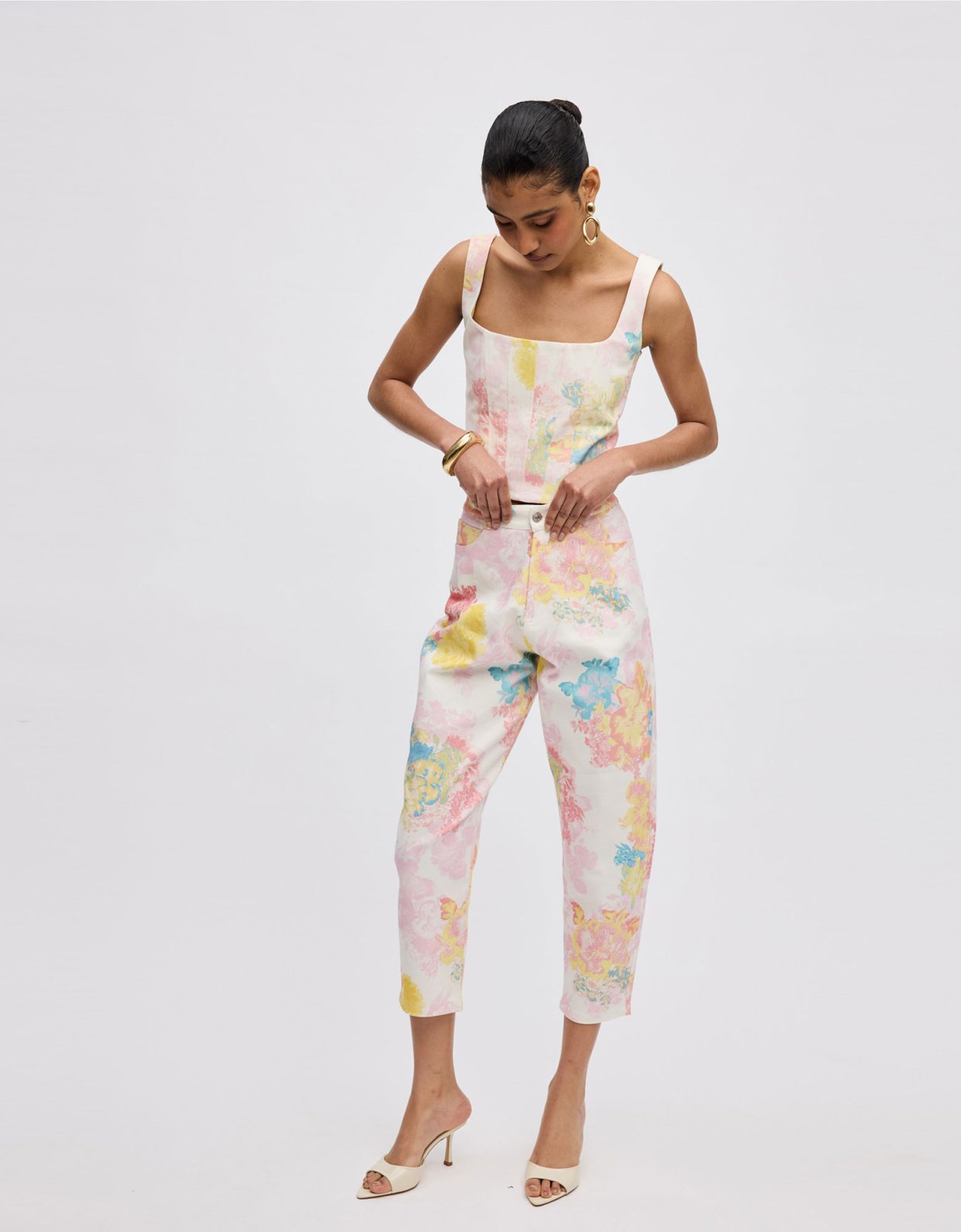 Ciel Concept Floral mist denim corset