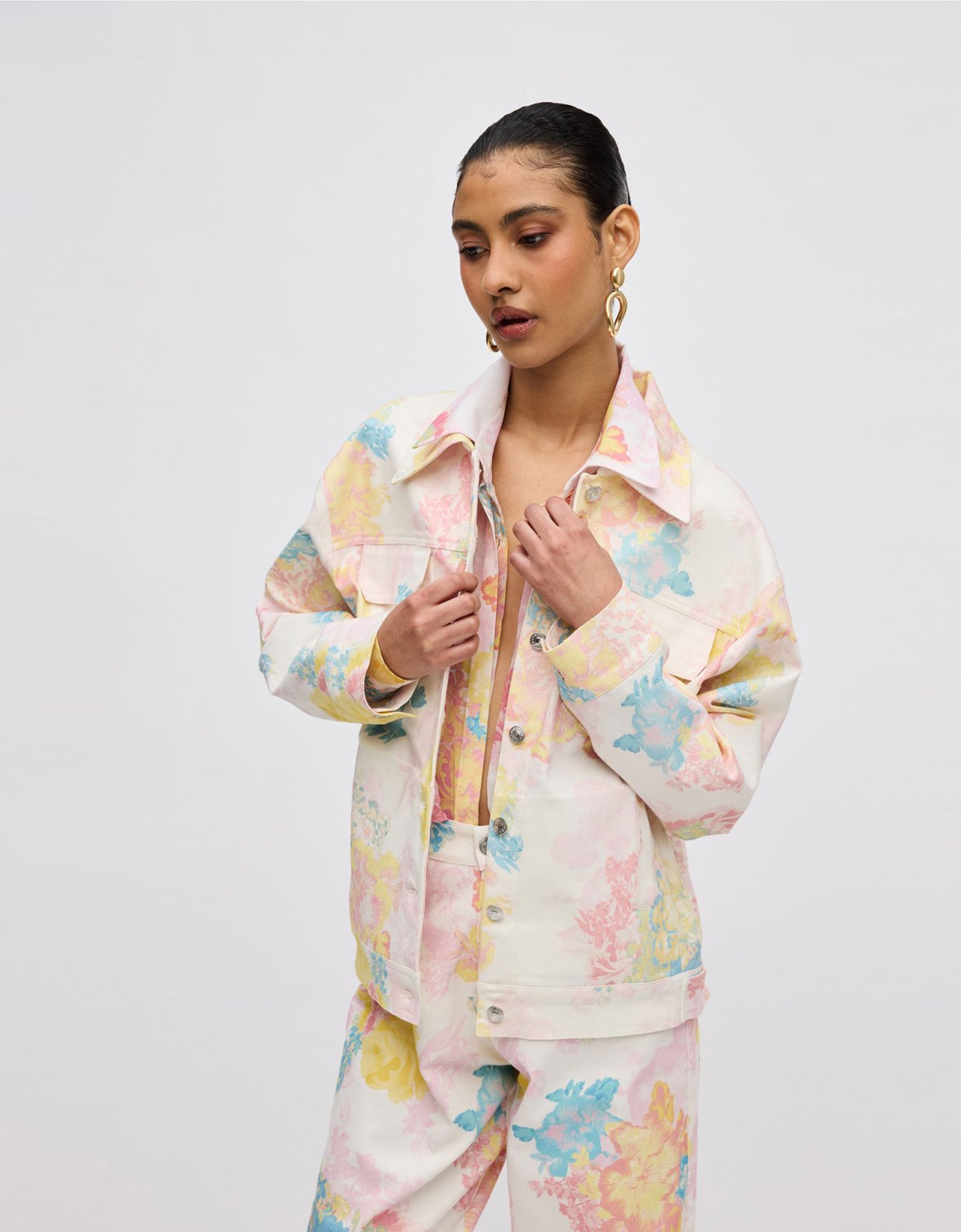 Ciel Concept Floral mist denim jacket