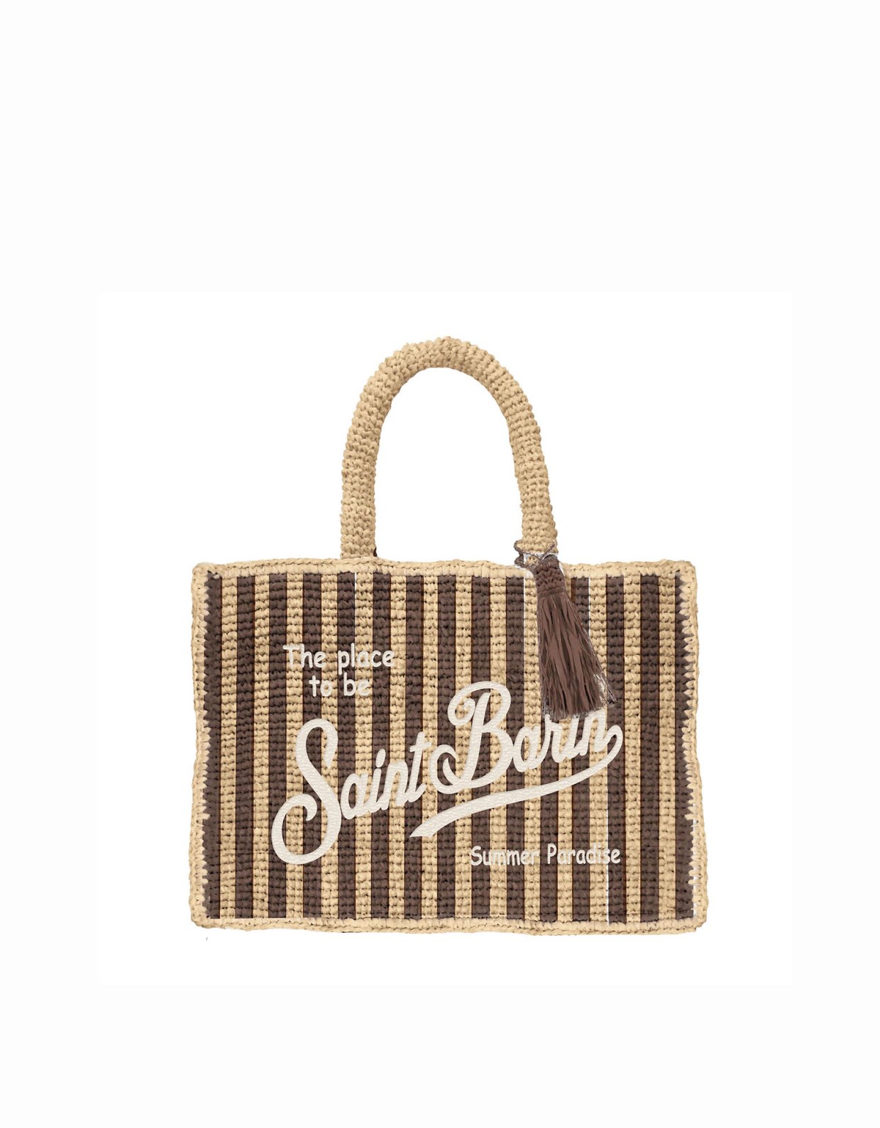 MC2 Saint Barth Colette raffia brown striped handbag with logo embroidery