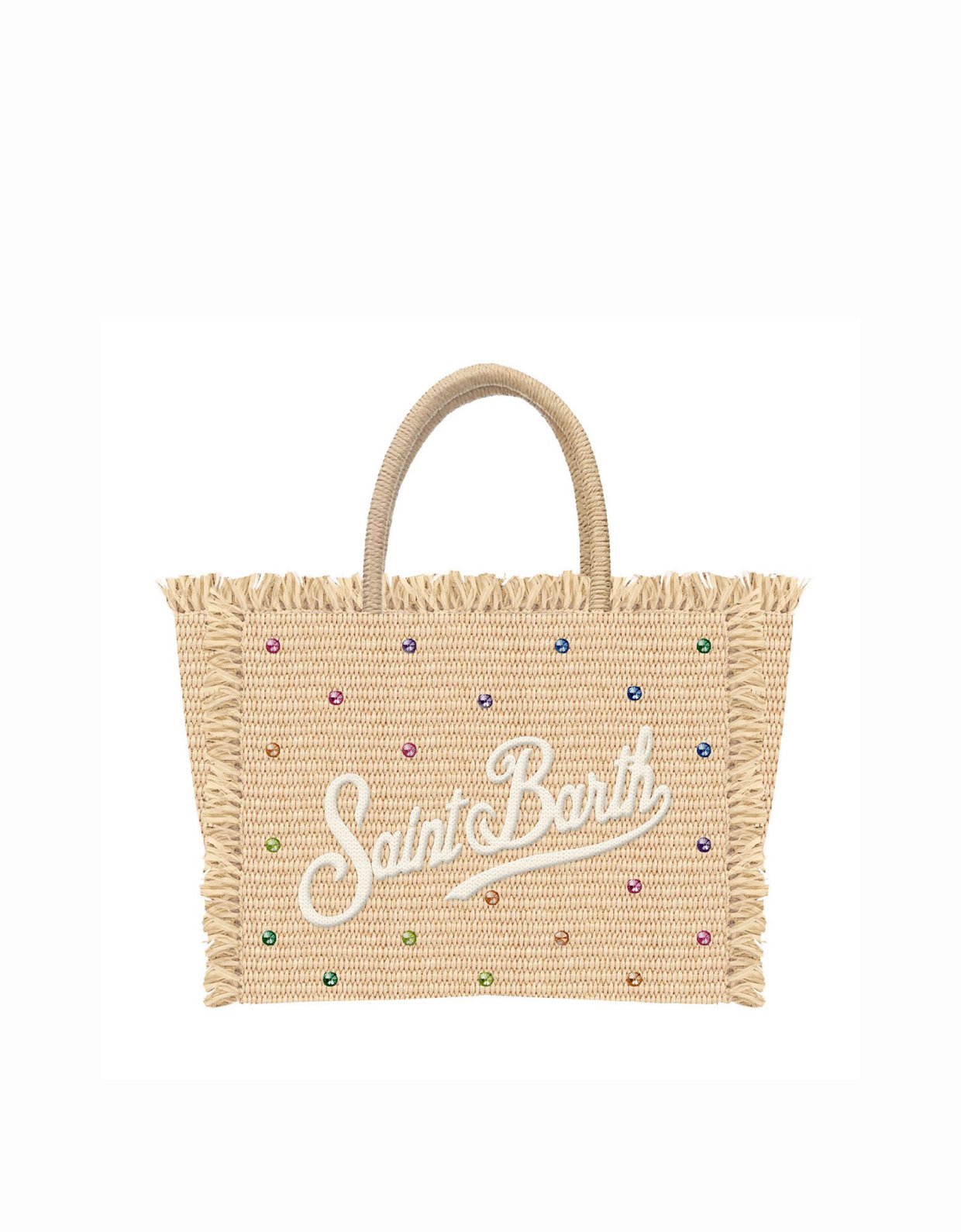 MC2 Saint Barth Colette bag in straw effect fabric with multicolour applied rhinestones