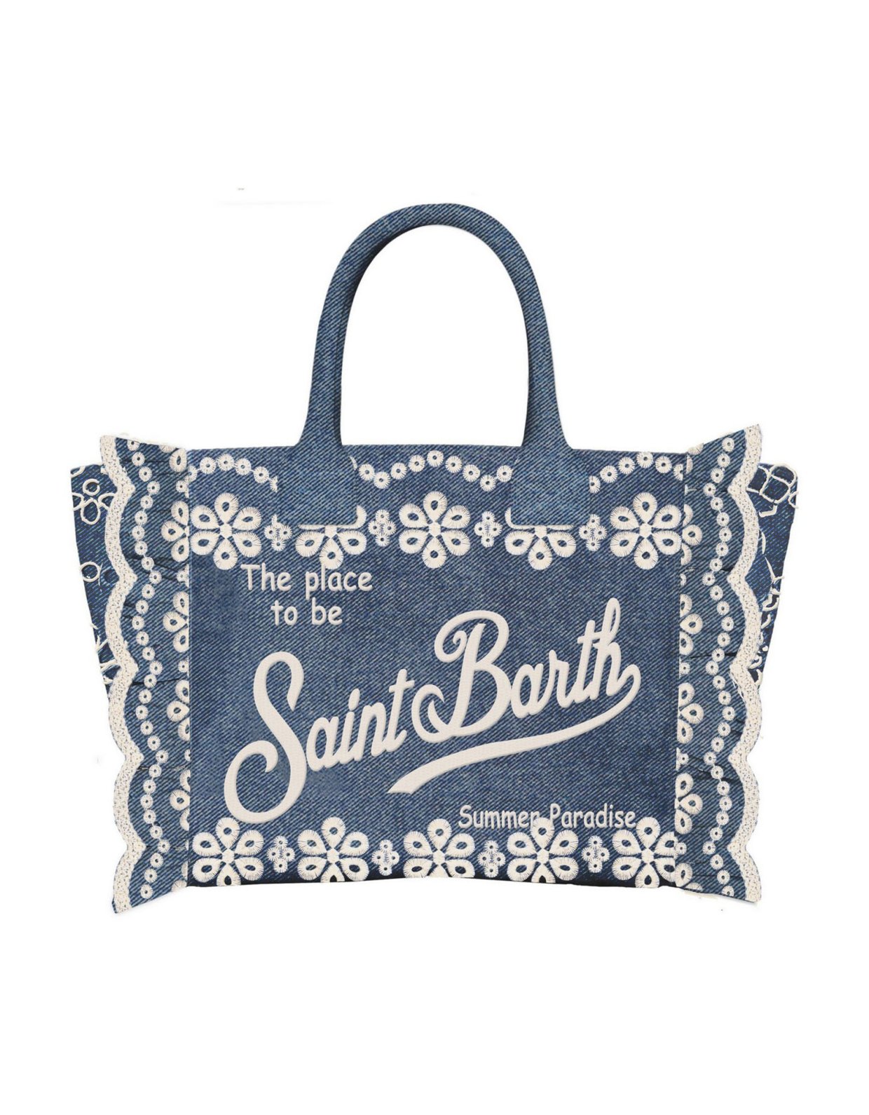 MC2 Saint Barth Vanity volant bag with Sangallo flowers dark denim