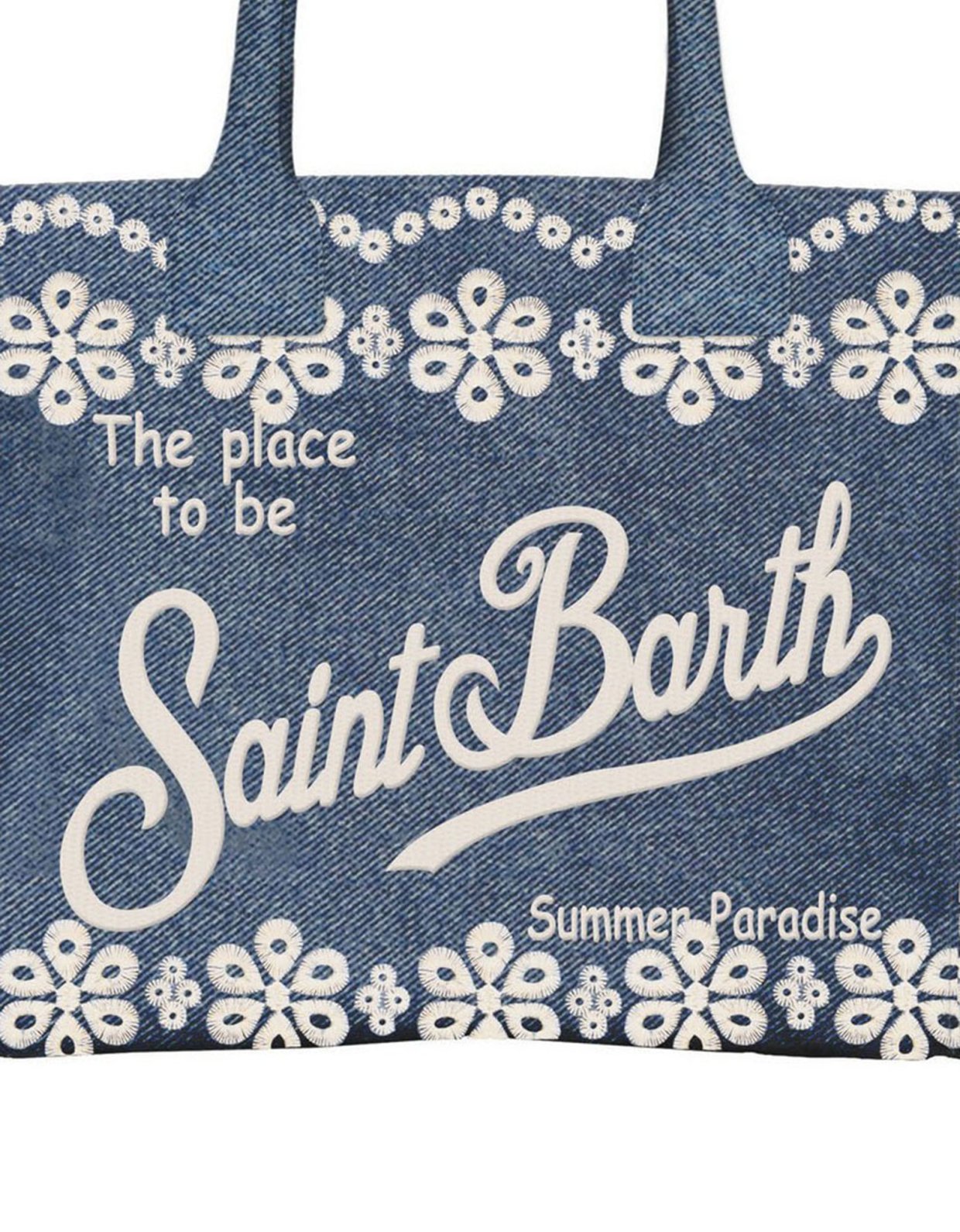 MC2 Saint Barth Vanity volant bag with Sangallo flowers dark denim