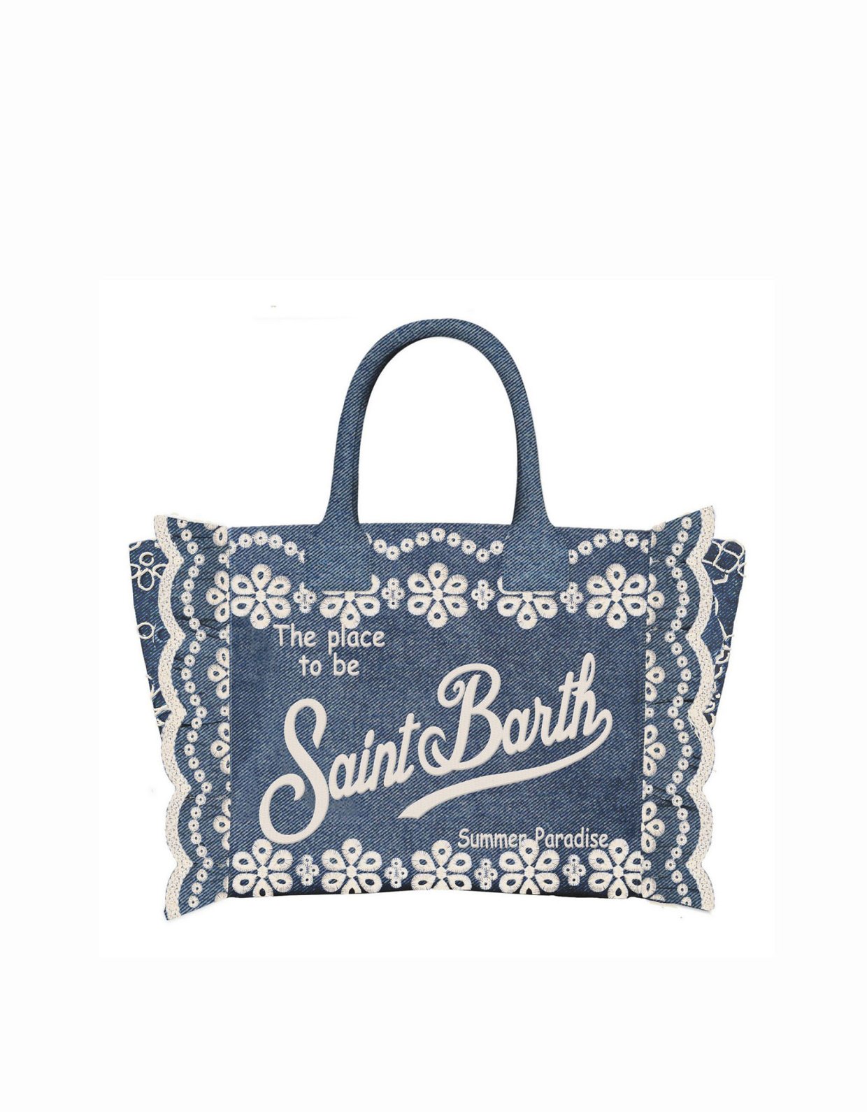 MC2 Saint Barth Colette volant bag with Sangallo flowers dark denim