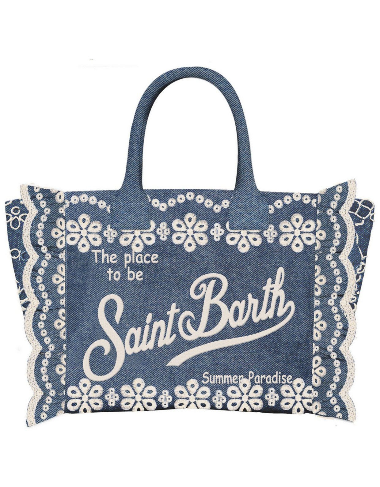 MC2 Saint Barth Vanity volant bag with Sangallo flowers dark denim